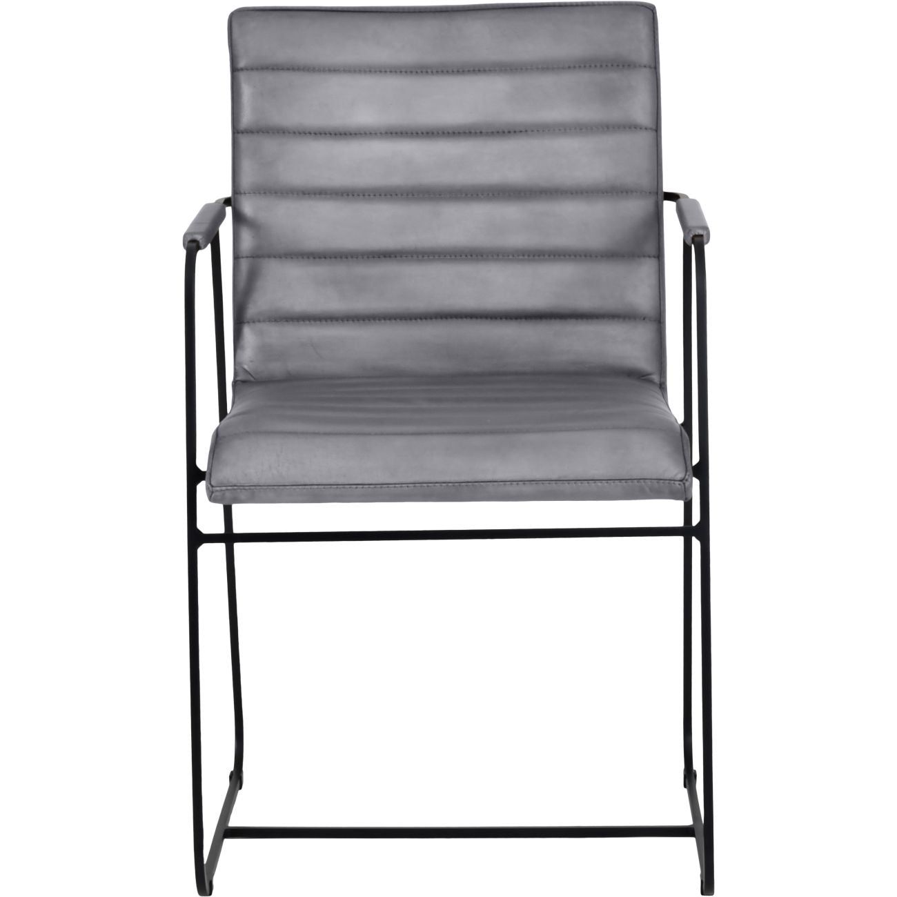 Belton Metal Framed Dining Chair With Arms - Fumee/Concrete Leather Upholstery - Modern Kitchen & Dining Room Furniture for Home & Restaurant Use
