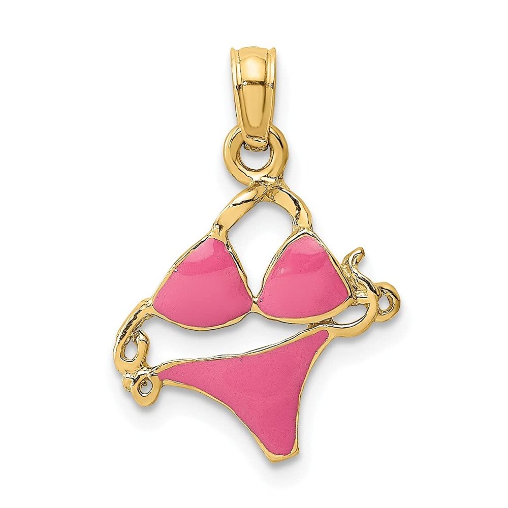 14K Yellow Gold Pink Enamel Bikini Charm Pendant for Women - Elegant Beach Jewelry for Necklace & Bracelet - Perfect for Summer Vacations, Pool Parties & Gift Giving