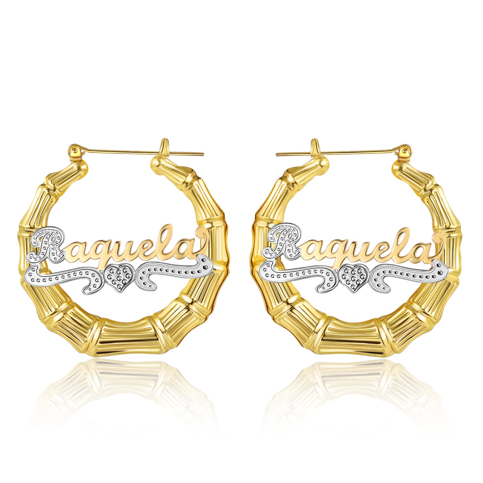 Personalized Custom Name Bamboo Hoop Earrings for Women - Big Oversized Hip Hop Dangle Earrings for Friends, Wife, Mom, Daughter & Sister - Perfect for Birthday, Graduation & Special Occasions | Unique Gift Idea for Women & Girls