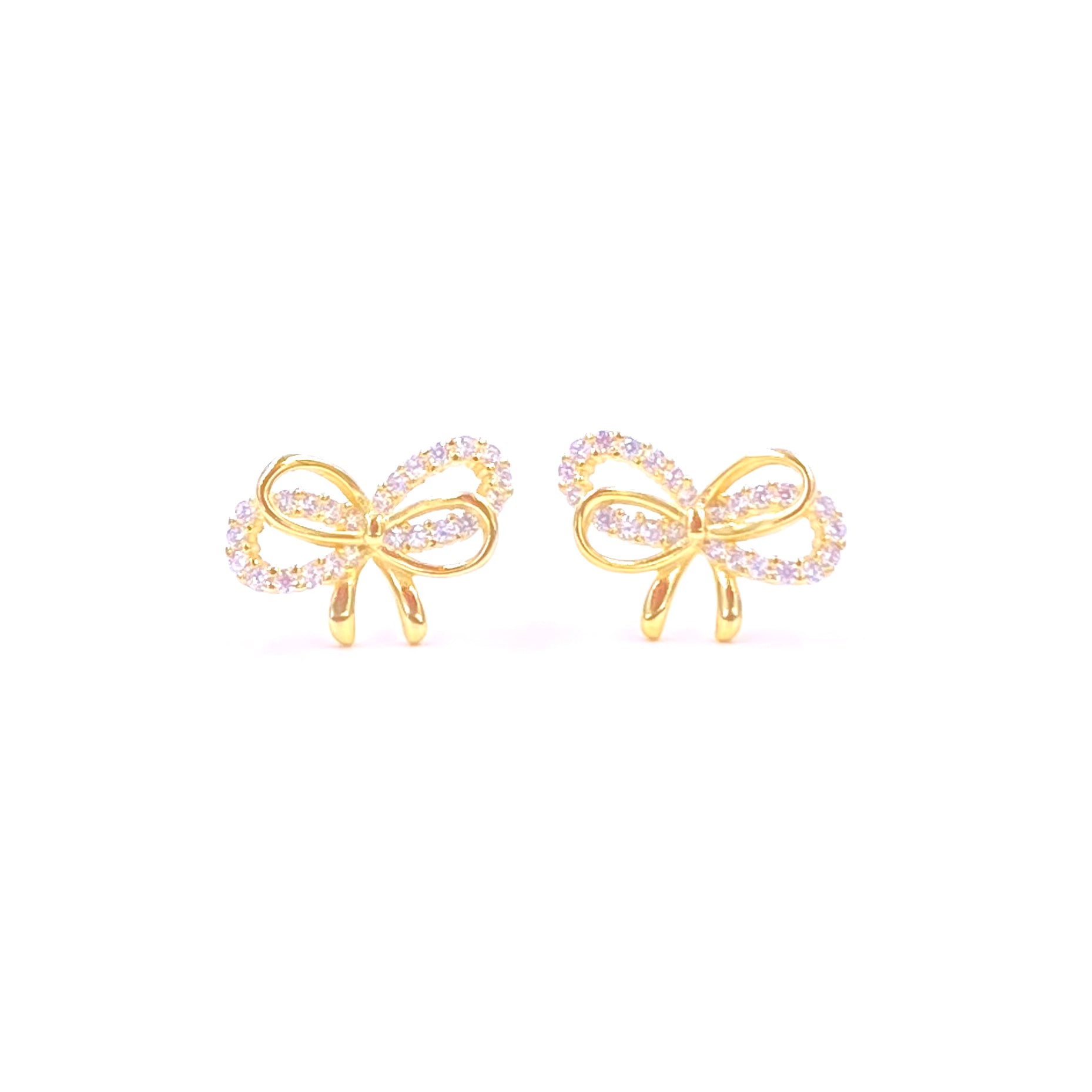 Sterling Silver Gold Plated CZ Bow Stud Earrings for Women - Elegant Fashion Jewelry for Parties, Weddings & Daily Wear