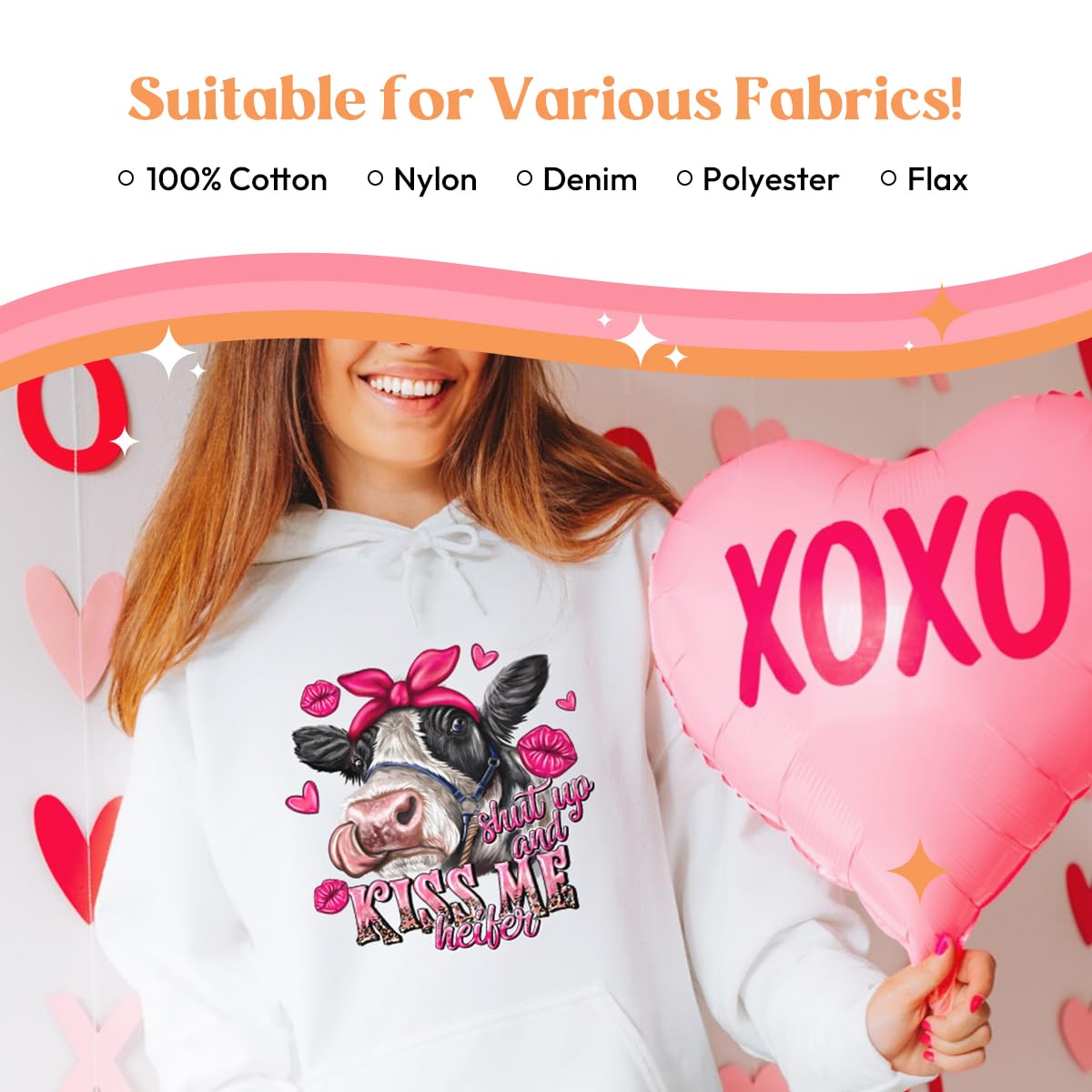 Kaciola Valentine's Day Iron On Transfers - 30 Sheets DTF Heat Transfer Stickers for T-Shirts & Hoodies | Pink Heart Decals for DIY Crafts & Apparel | Perfect for Valentine's Gifts, Couple Outfits & DIY Projects