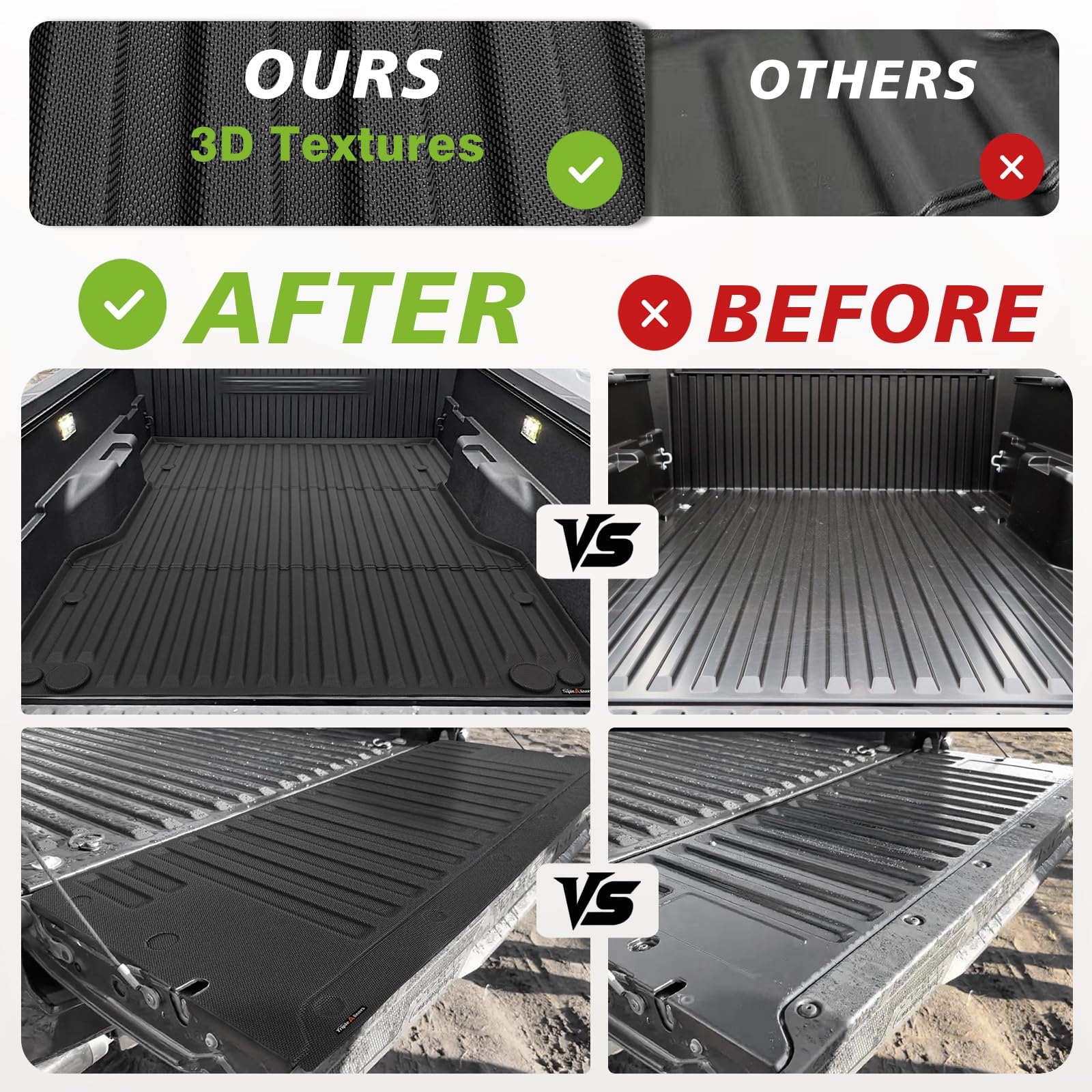 2024 Toyota Tacoma 6FT Bed Mat & Tailgate Protector Set - Heavy Duty TPE All-Weather Truck Bed Liner Accessories (2PC) | Perfect for Hauling, Off-Roading & Cargo Protection