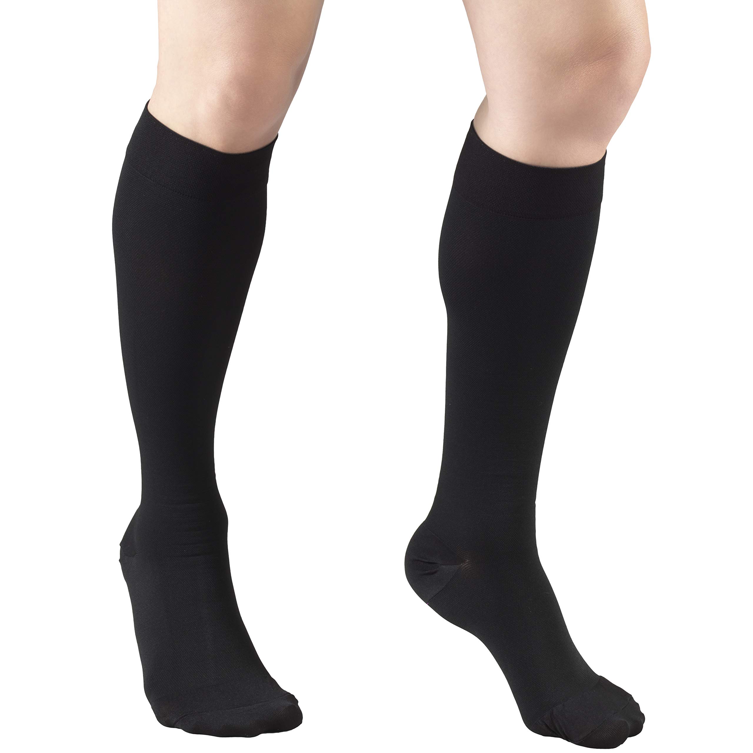 Truform 20-30 mmHg Compression Socks for Men & Women - Knee High Support Stockings with Closed Toe - Medium Size Black Microfiber - Ideal for Travel, Work & Varicose Vein Relief