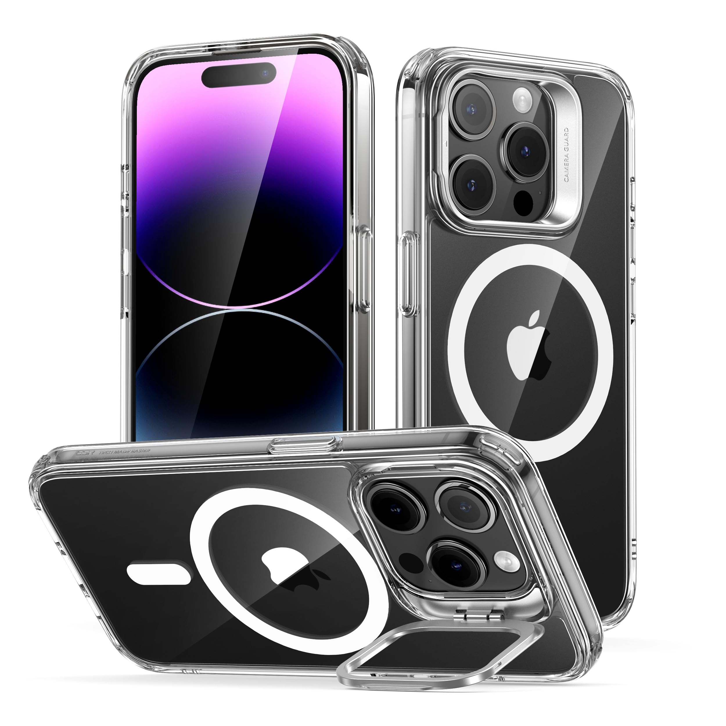 ESR Magnetic Case for iPhone 14 Pro (6.1 inch) - Military-Grade Protection, Built-in Camera Ring Stand & Kickstand, Scratch-Resistant Clear Cover - Perfect for Work, Travel & Everyday Use