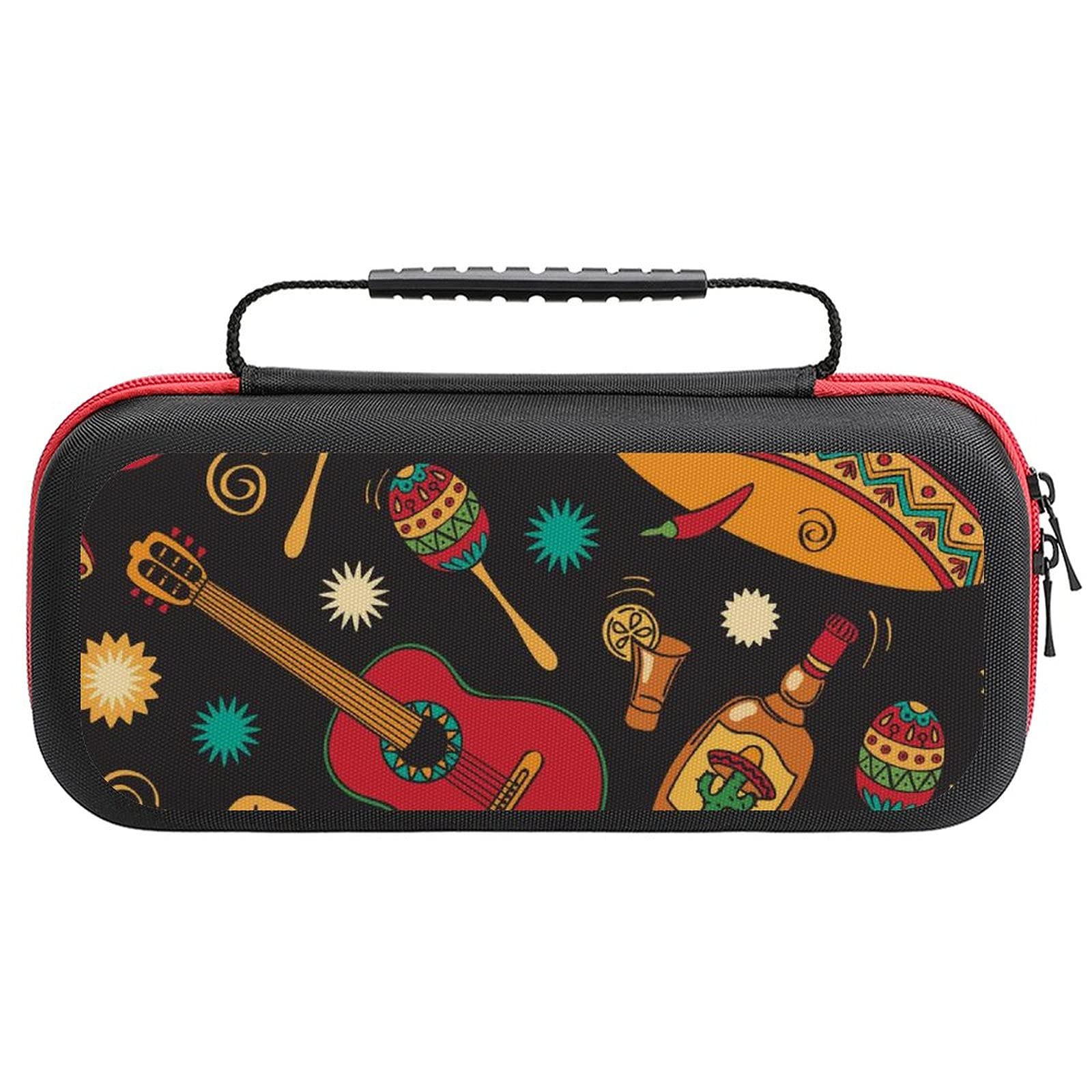 Happy Fiesta Printed Carrying Case for Nintendo Switch Lite - Waterproof Travel Storage Bag with Accessories Pouch for Gaming Console Protection (Perfect for Travel, Commuting & On-the-Go Gaming)
