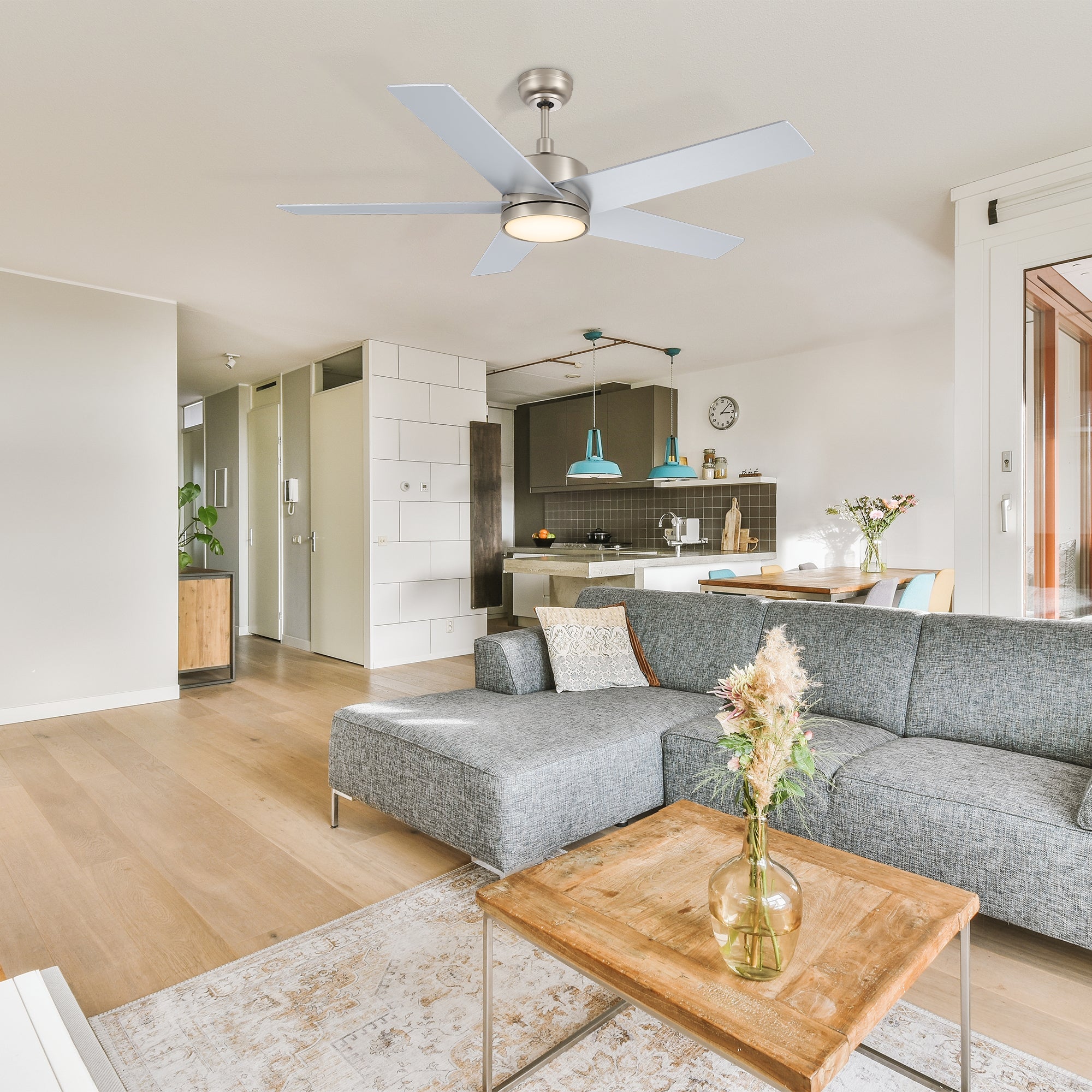 52 Inch Trafford II Modern Ceiling Fan with LED Light & Remote Control - Quiet Energy Efficient Indoor/Outdoor Fan for Bedroom, Living Room, Patio