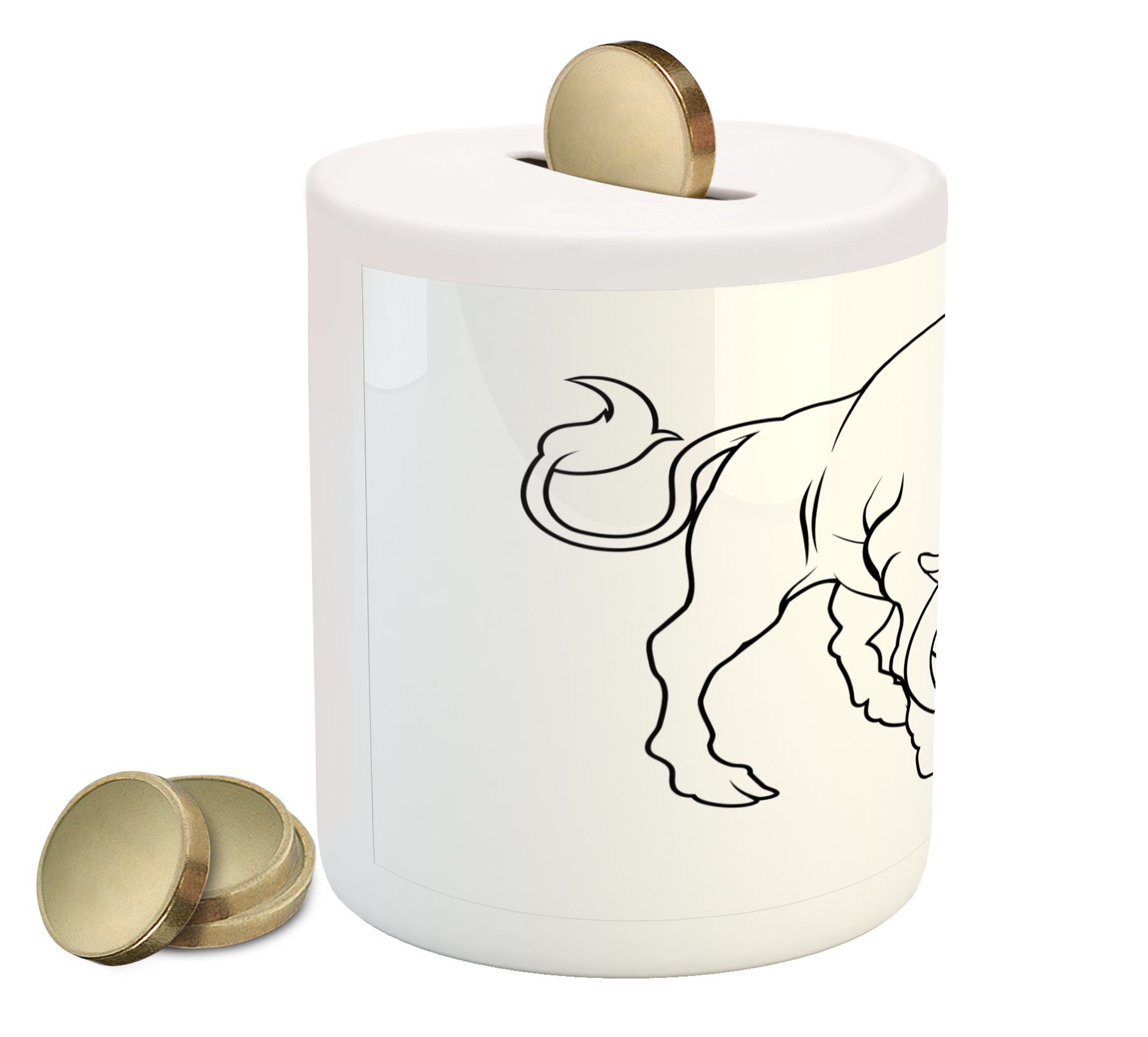 Ambesonne Zodiac Taurus Ceramic Piggy Bank - Hand Drawn Bull Outline with Horoscope Sign, Monochrome Black & White Design for Coin & Cash Saving | Perfect Gift for Taurus Birthday, Home Decor & Money Management