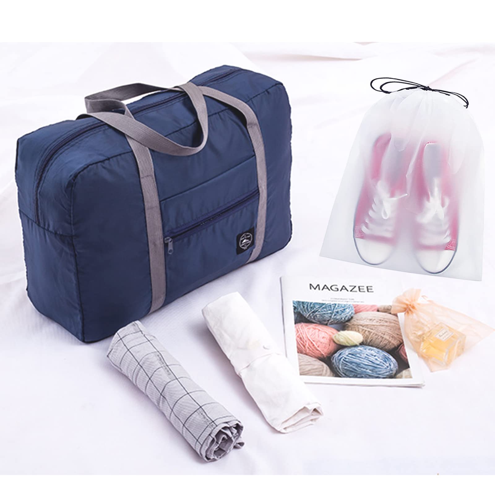 Foldable Travel Duffel Bag - Water Resistant Carry On Luggage for Spirit Airlines, Personal Item Gym Bag - Sports Weekender Overnight Tote for Women & Men (Blue) - Perfect for Air Travel, Gym Workouts & Weekend Getaways
