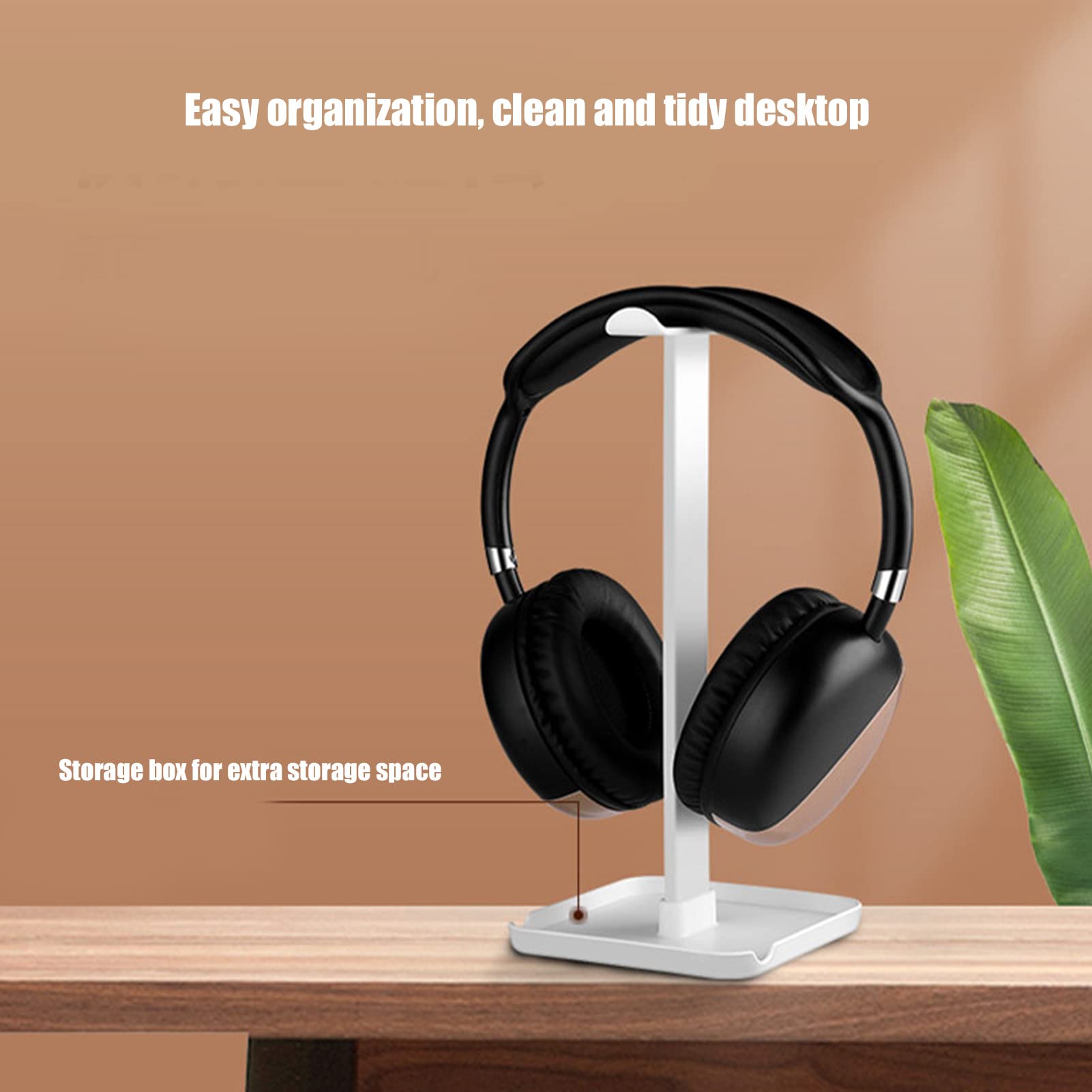 2 in 1 Headphone Stand with Phone Holder - ABS Gaming Headset Stand with Solid Base & Tablet Holder - Perfect for Desk Organization, Gaming Setup & Office Accessories (White)
