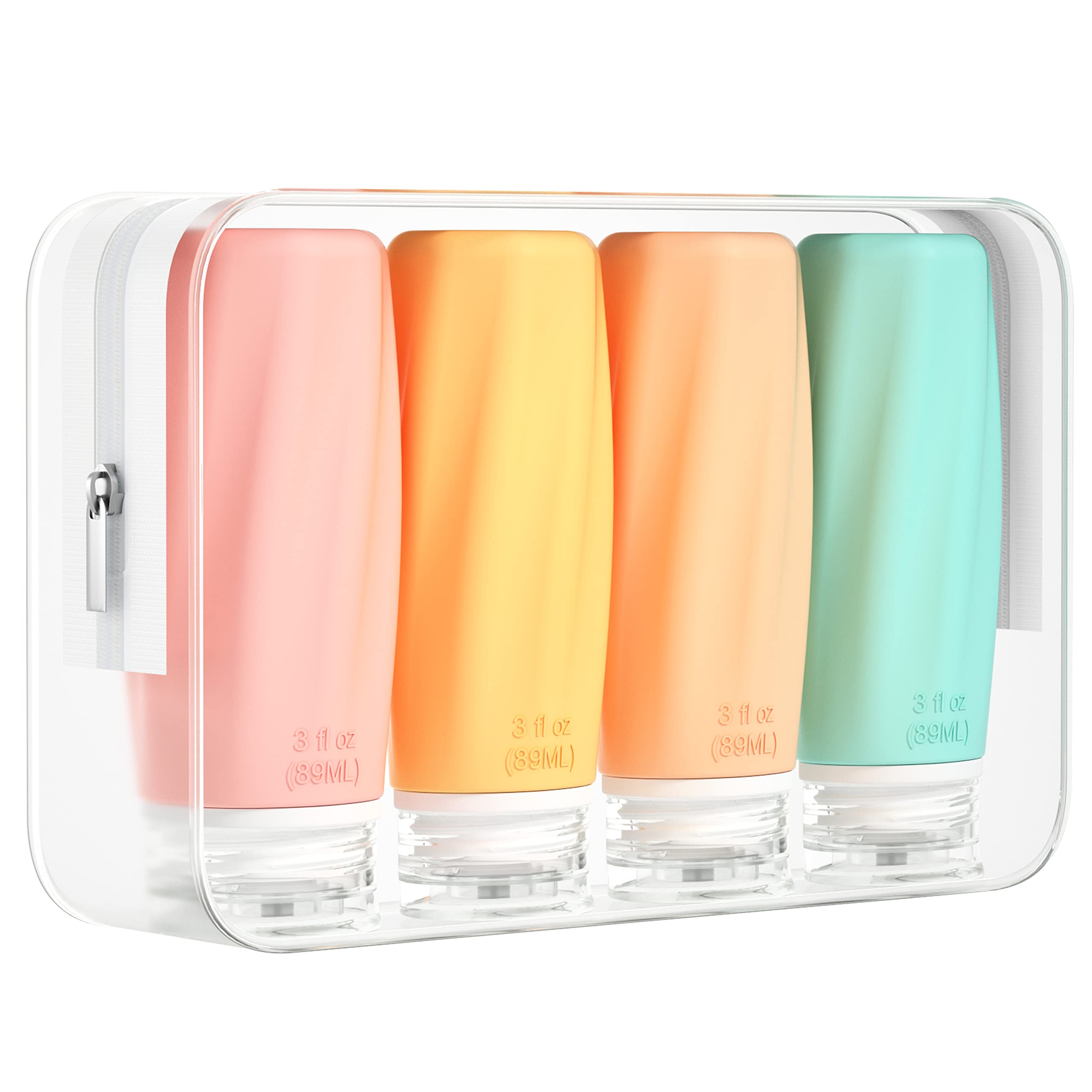 Morfone 3oz TSA Approved Leak Proof Travel Bottles - 4 Pack Refillable Squeezable Toiletry Containers for Shampoo, Conditioner & Lotion | Perfect for Air Travel, Gym & Vacation Essentials