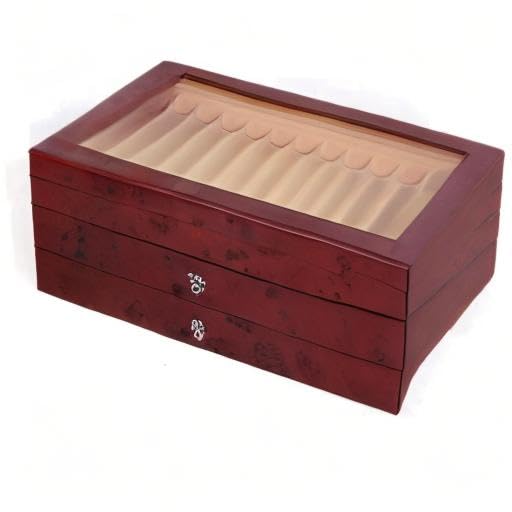 3 Layer Wooden Pen Display Box - 34 Slot Fountain Pen Organizer with Glass Window - Perfect for Collectors & Enthusiasts - Great Thanksgiving & Christmas Gift (Red) - Ideal for Home, Office & Gift Giving