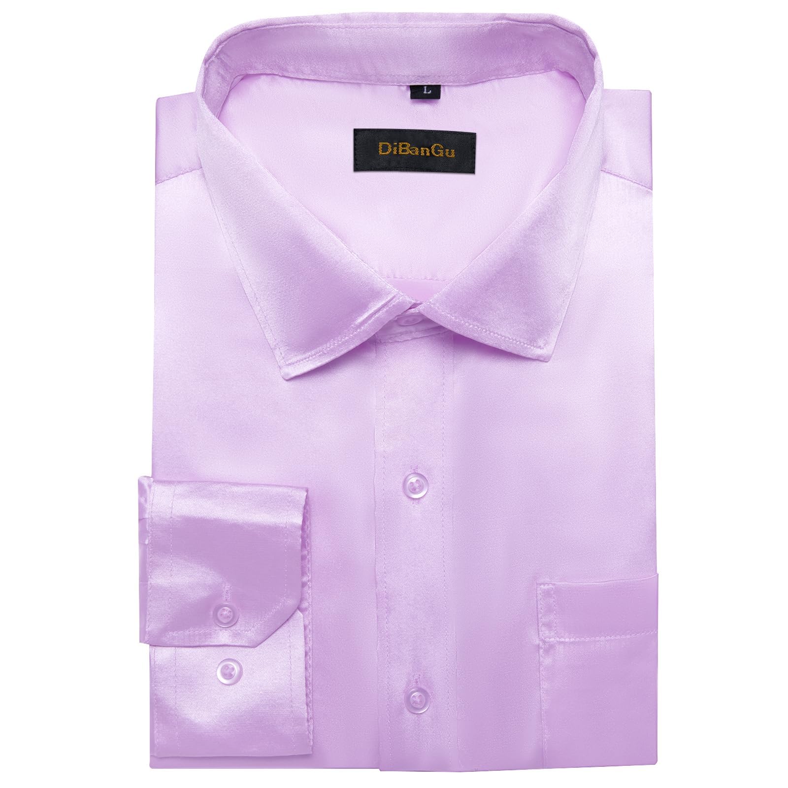Men's Satin Shiny Long Sleeve Button Down Dress Shirt - Solid Color Regular Fit Formal Shirt with Pocket for Wedding, Party & Business Occasions | Office Wear, Date Night & Special Events Attire