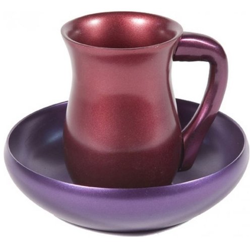 Premium Anodized Aluminum Mayim Achronim Set - Red | Kosher Water Pouring Vessel for Jewish Rituals & Ceremonies | Perfect for Passover, Shabbat & Holiday Celebrations