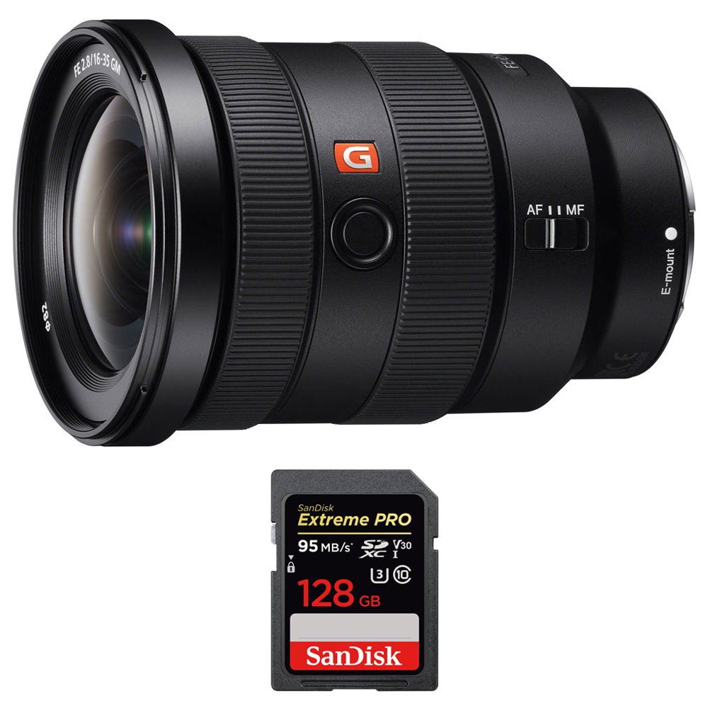 Sony SEL1635GM FE 16-35mm F2.8 GM Wide-Angle Zoom Lens for Full-Frame E-Mount Cameras | Professional Photography | Includes Sandisk Extreme PRO 128GB SDXC UHS-1 Memory Card | Perfect for Landscape, Travel & Wedding Photography