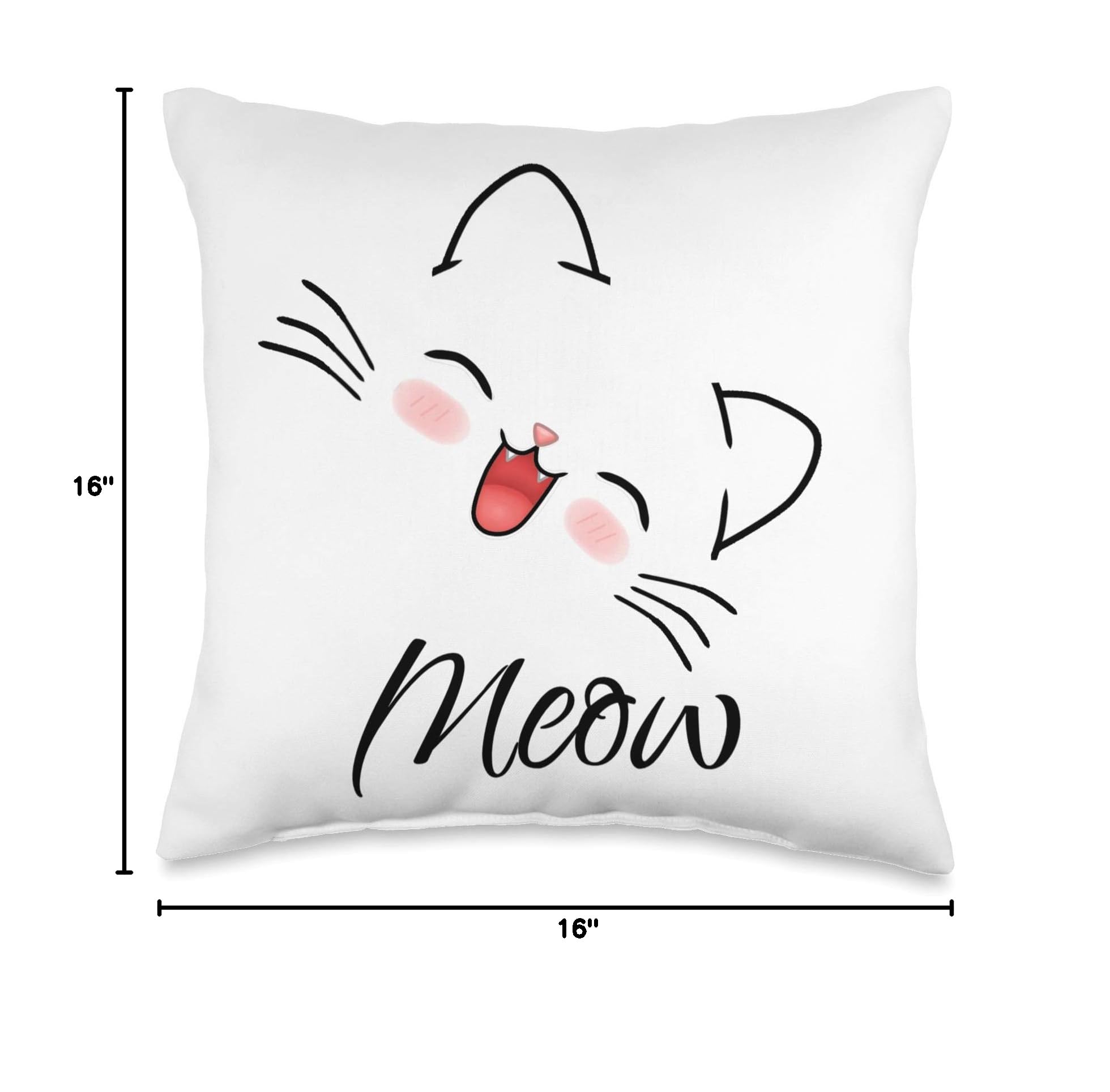 Cute Cat Face Meow Throw Pillow - Soft Decorative Cat-Themed Cushion for Sofa, Bed, Living Room & Nursery - Perfect Gift for Cat Lovers