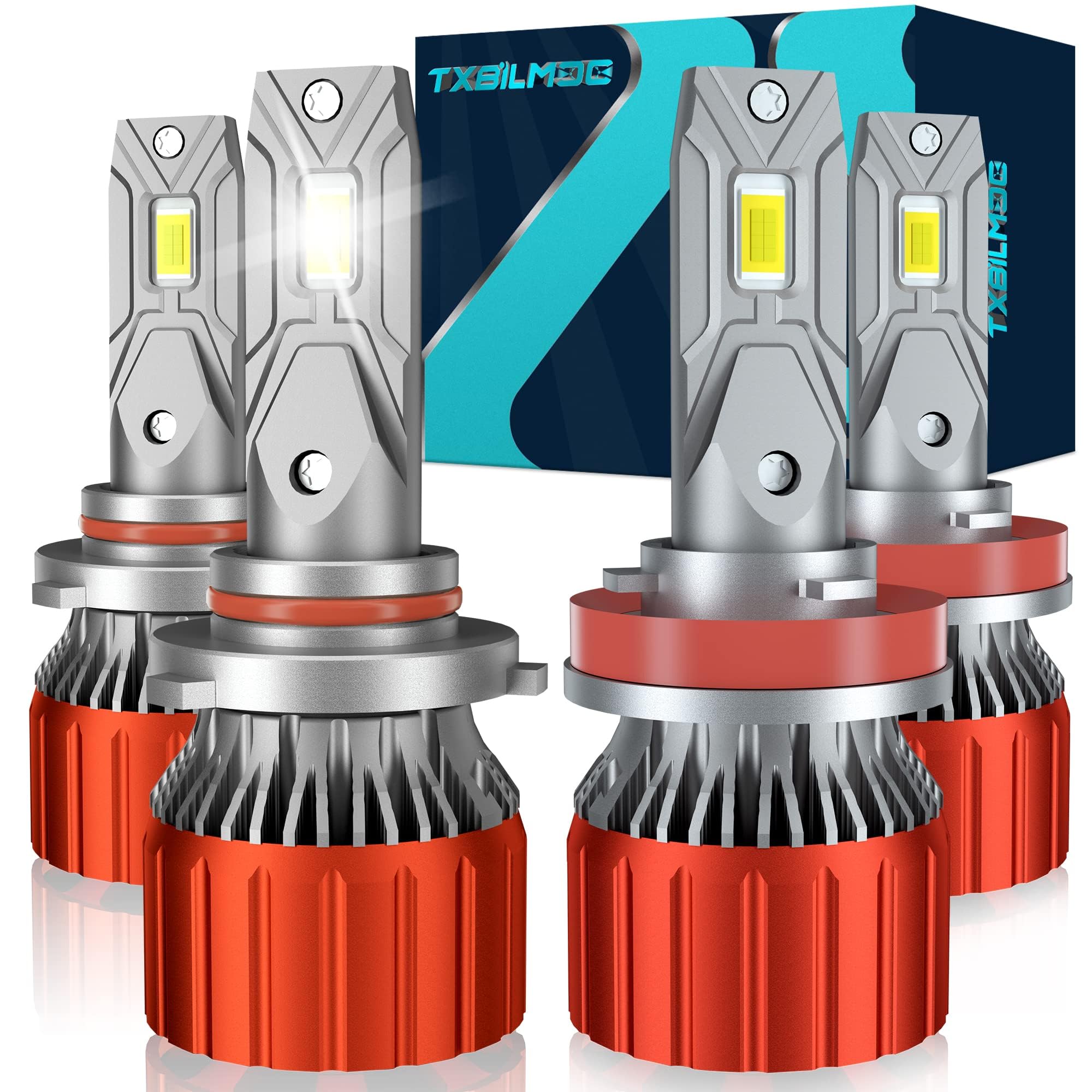 TXBILMOO 9005/HB3 H11/H9/H8 LED Headlight Bulbs - 45000 Lumens 6500K Cool White - H11 Low Beam & 9005 High Beam LED Bulb Combo - Plug-N-Play Halogen Replacement with Cooling Fan - Pack of 4 - Perfect for Night Driving & Off-Road Adventures