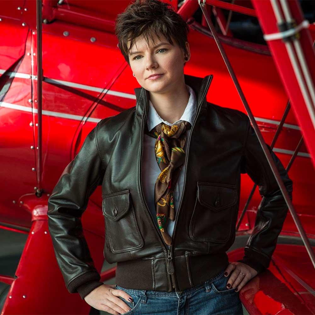 Cockpit USA Women's Amelia Genuine Leather Jacket – Stylish Aviator Bomber for Motorcycle Riding & Casual Outfits