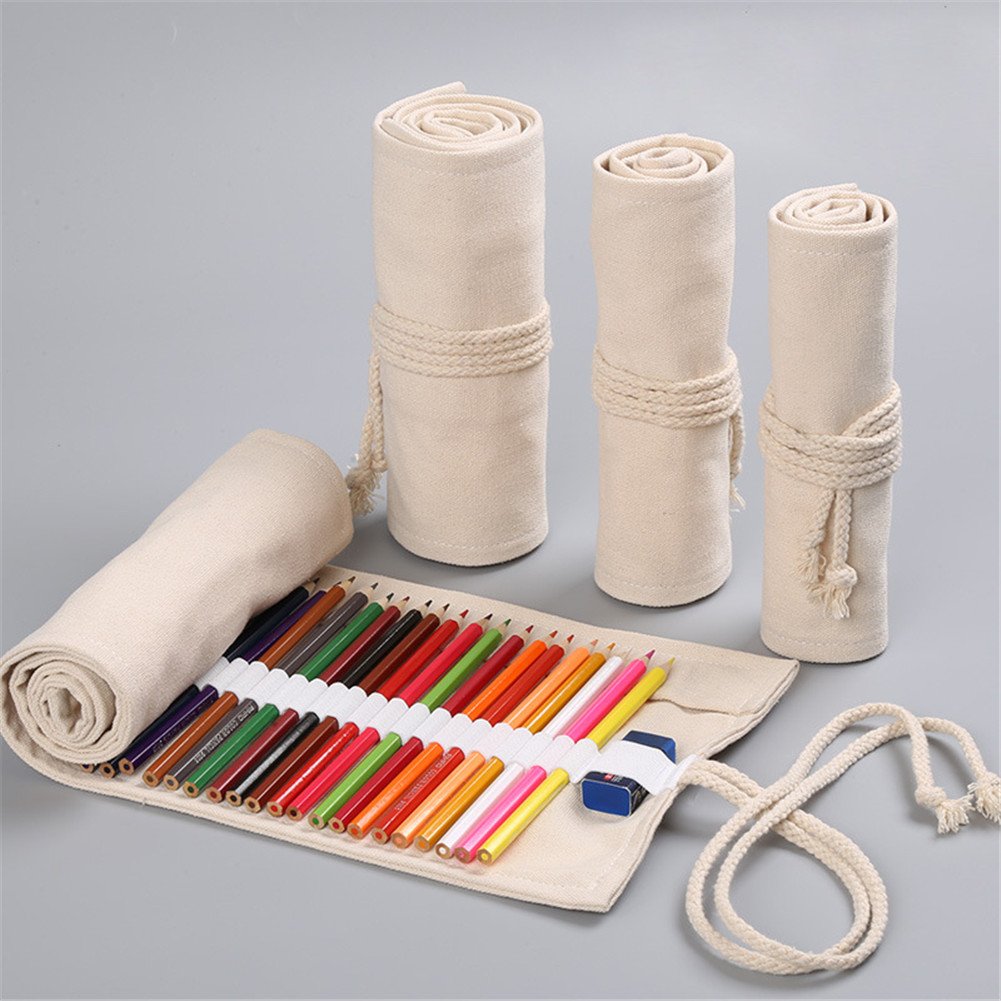 Large Capacity Canvas Roll Up Pencil Case with 72 Loops - Natural Eco-Friendly Pen Organizer for Artists, Students & Office Supplies - Perfect for School, Travel & Art Studio Organization