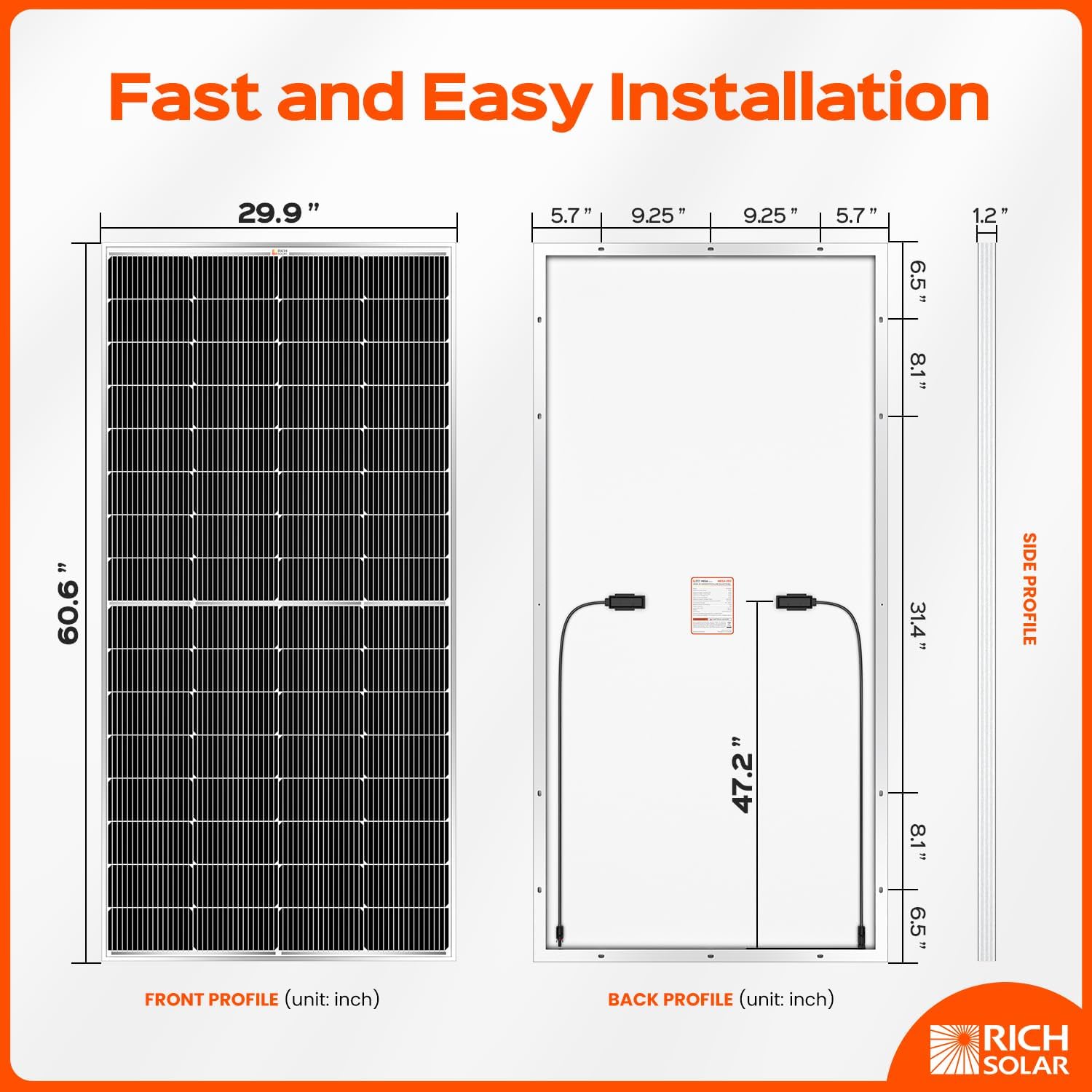 Rich Solar MEGA 250 Watt Monocrystalline Solar Panel - UL Certified for Off-Grid Power, RV, Boat & Home Solar Systems