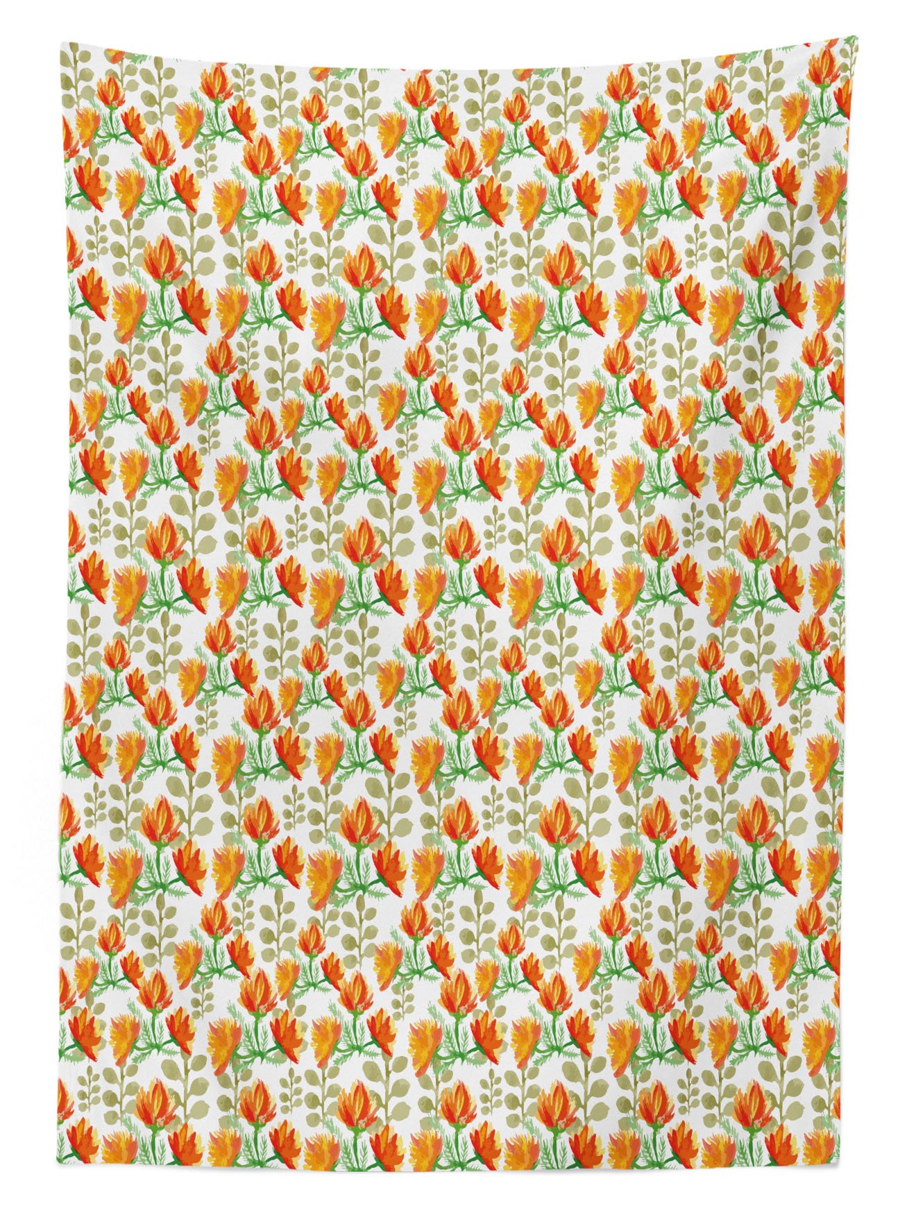 Ambesonne Floral Waterproof Outdoor Tablecloth - Washable Picnic Table Cover with Charming Blossom Garden Design, 58x84 Inches, Vermilion Yellow & Forest Green - Perfect for Garden Parties, BBQs, and Outdoor Dining