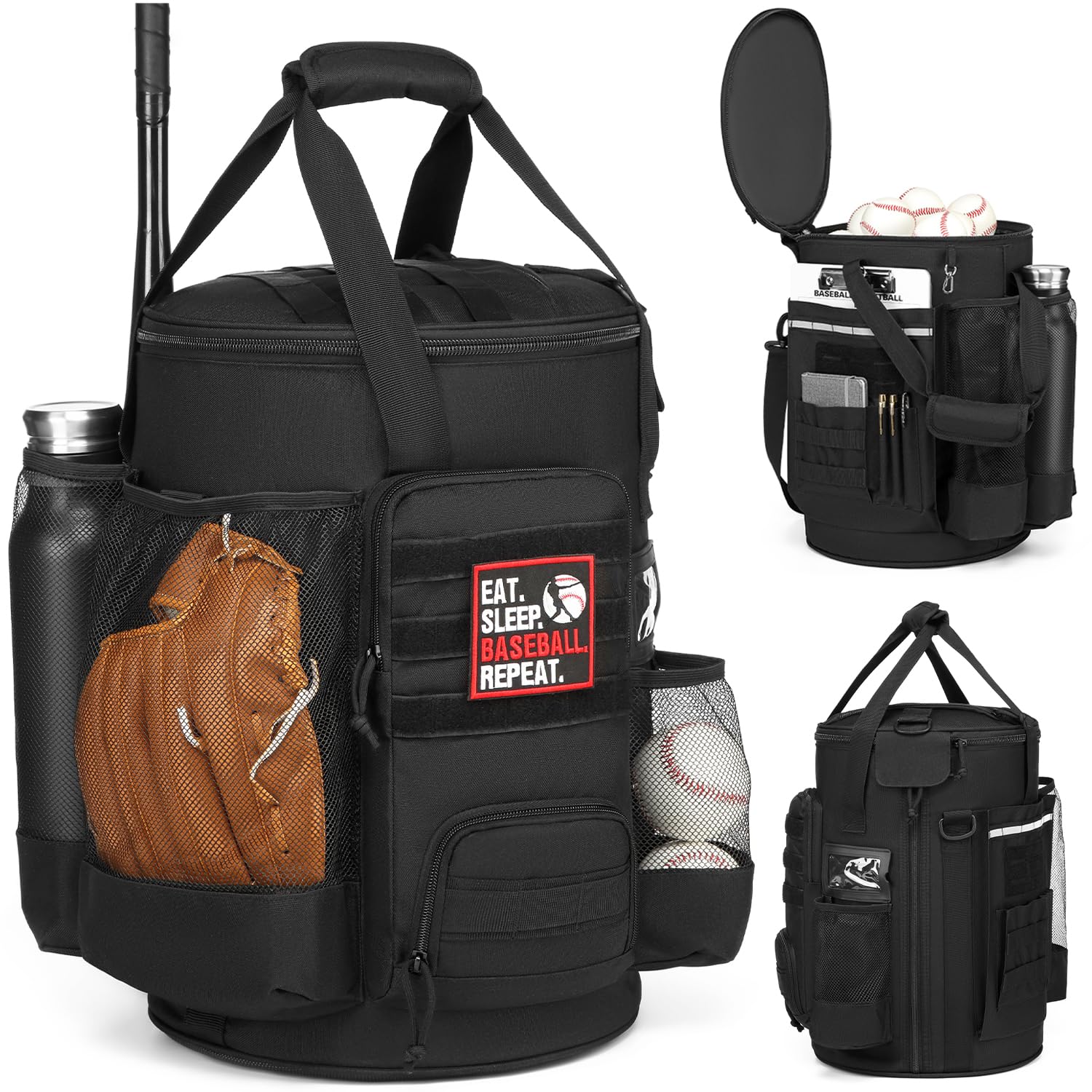 **Baseball Bucket Bag - Durable Softball Coaching Accessories Organizer with Anti-Slip Bottom & Multiple Pockets for Bats, Gloves, Scoreboards - Perfect for Coaches, Players & Training Sessions**