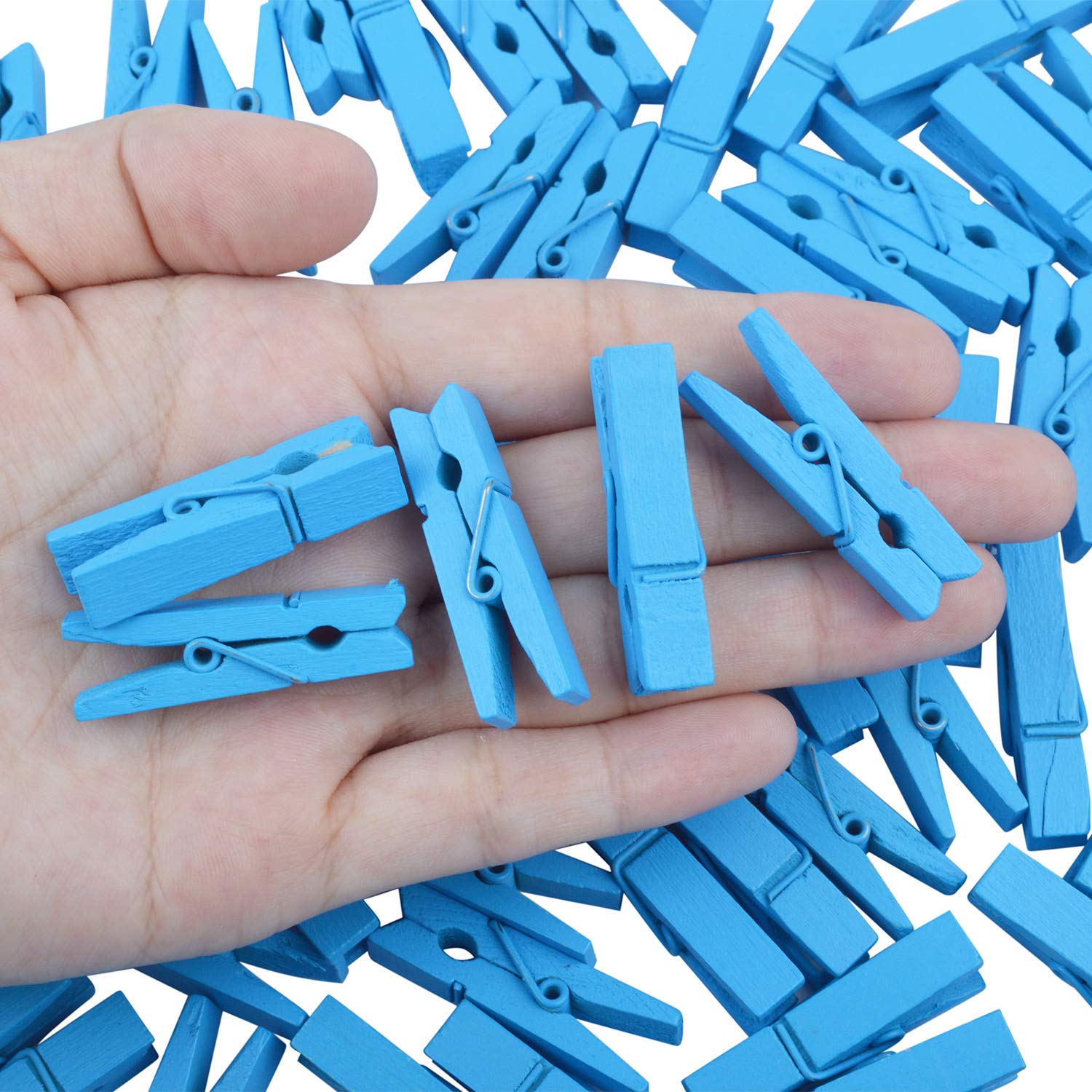 BronaGrand 100pcs Mini Blue Wooden Clips - Multipurpose Utility Clips for Photos, Crafts, Office & Home Organization - Perfect for Scrapbooking, Bulletin Boards & DIY Projects