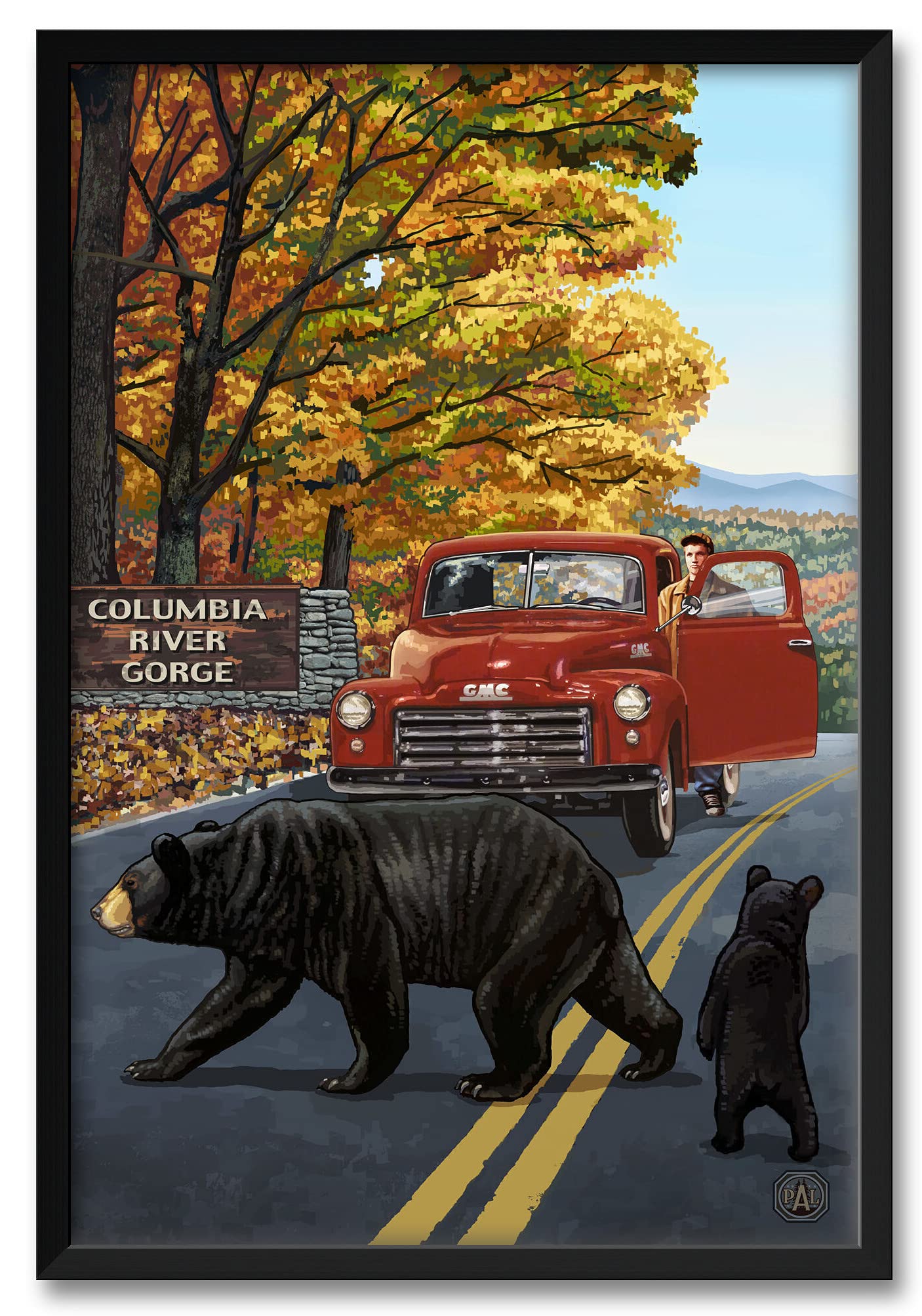 Columbia River Gorge Oregon Vintage Truck Wall Art - 32x47 Inch Framed Travel Print by Paul A. Lanquist - Perfect for Home Office & Cabin Decor