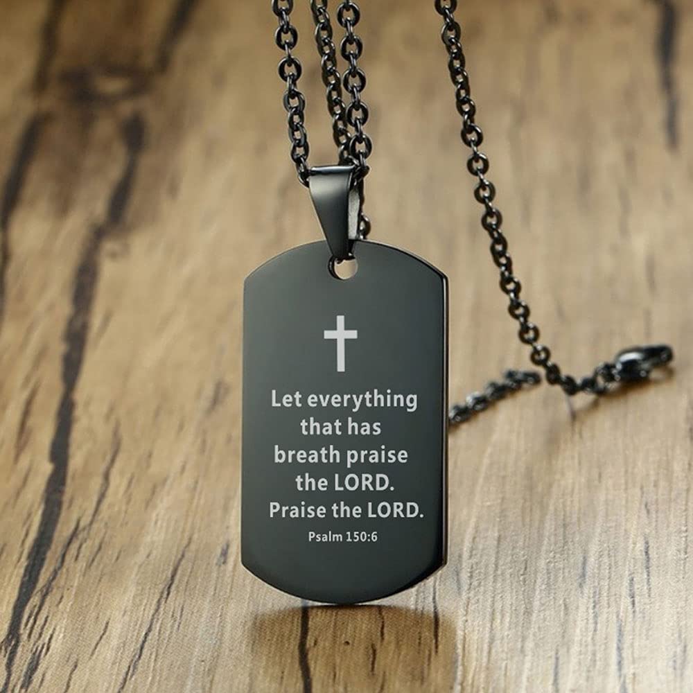 Religious Prayer Dog Tag Necklace for Men - Bible Verse Cross Pendant, Baptism & Faith Jewelry with Inspirational Bible Revelations - Perfect for Church, Daily Wear & Spiritual Gifts