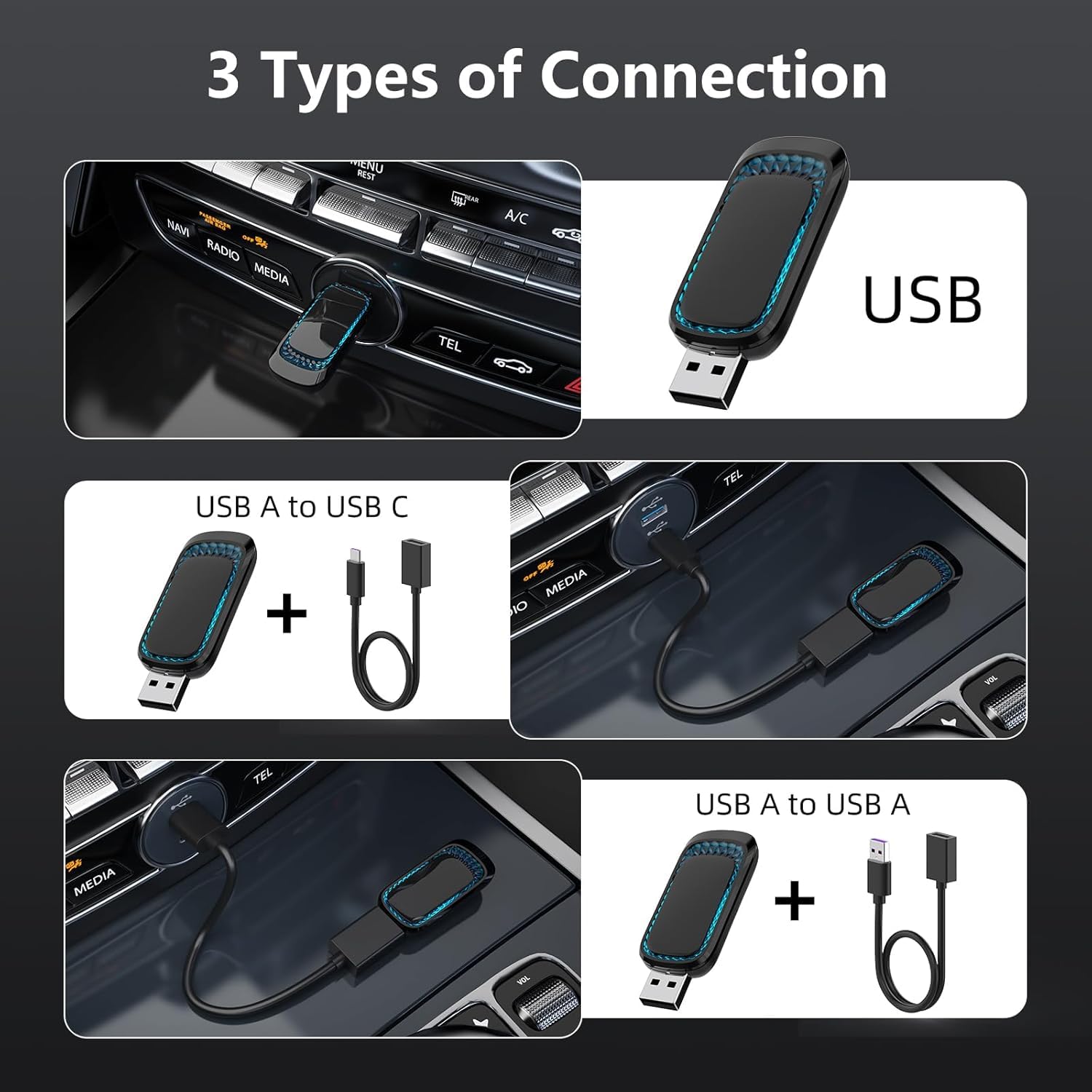Quanlex Wireless CarPlay Adapter & Android Auto Wireless Adapter 2024 - 7-Color Ambient Light, Fast Connection for iOS 10+/Android 11+ (iPhone/Android Phones) - Perfect for Commuting, Road Trips & Hands-Free Driving