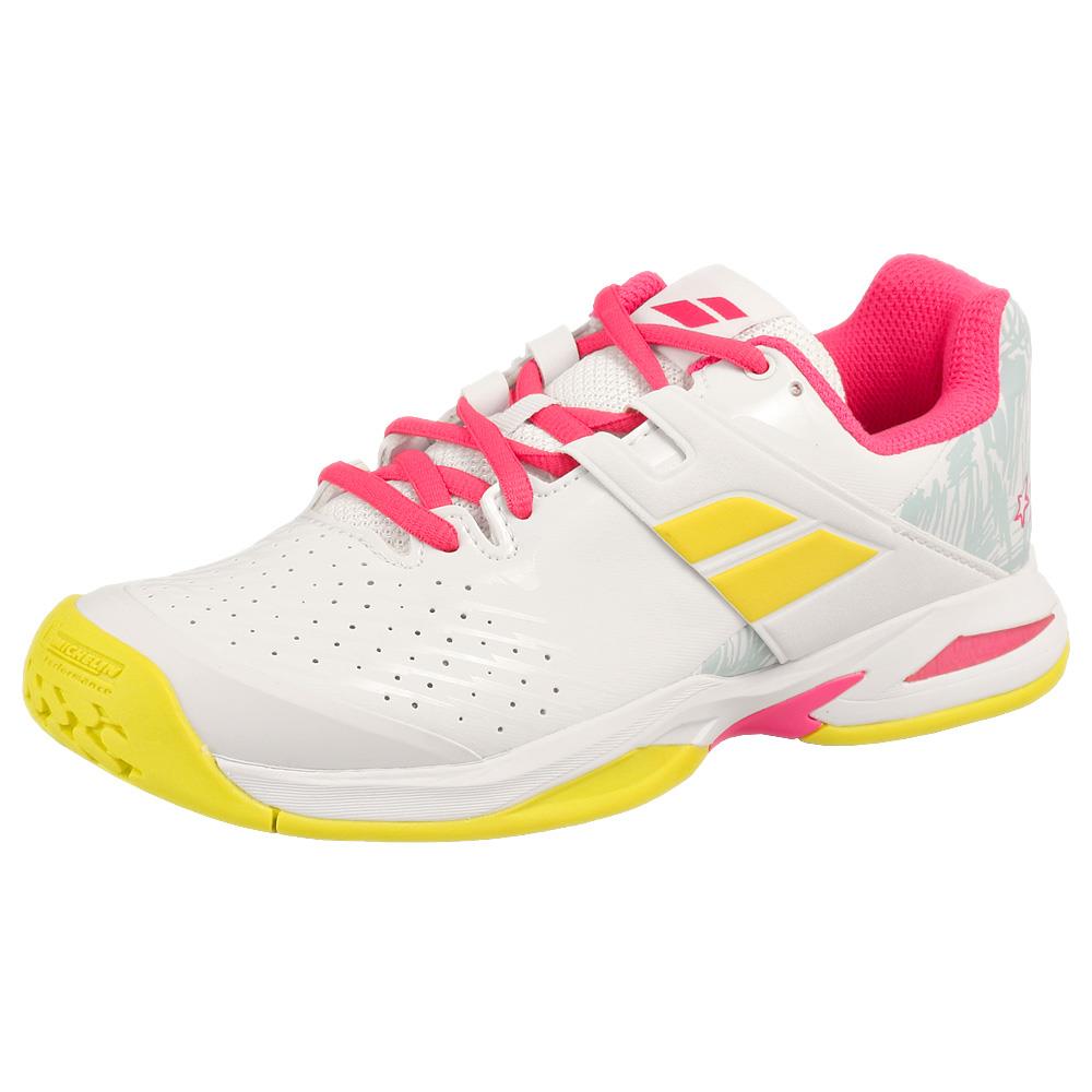 Babolat Junior Propulse AC Tennis Shoes for Kids - White/Red Rose | Lightweight & Durable for Court Performance | Perfect for Junior Tennis Matches & Training