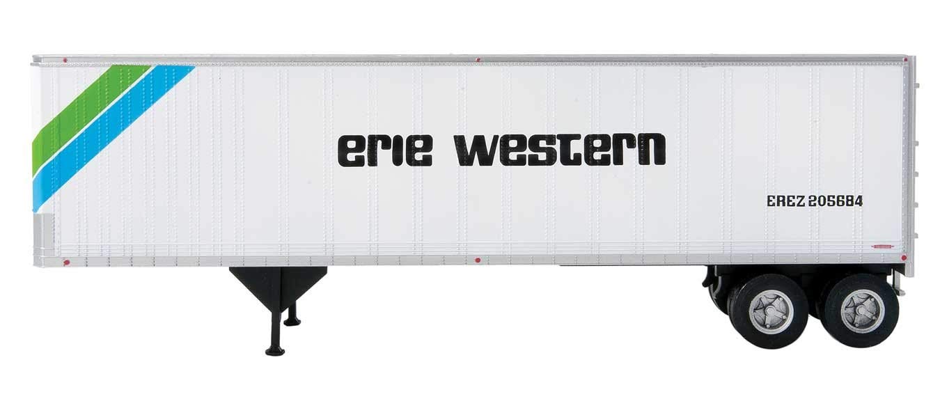 Walthers HO Scale 40' Trailmobile Trailer 2-Pack Erie Western (White/Black/Blue) - Model Train Accessories for Railroad Scenery & Diorama Displays