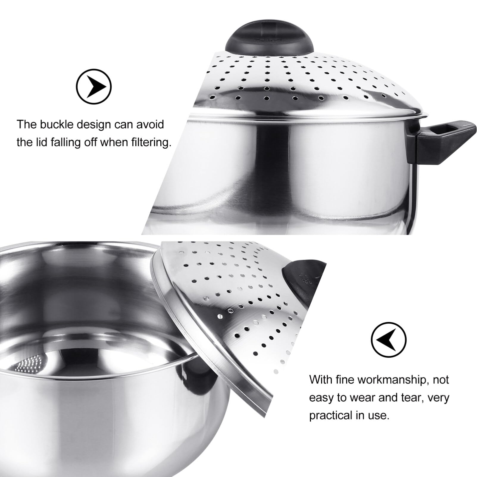 Hemoton 6.3 Inch Stainless Steel Pasta Pot with Strainer - 16CM Kitchen Cookware for Boiling, Draining & Cooking Pasta, Noodles, Soup & Vegetables - Perfect for Home & Restaurant Use