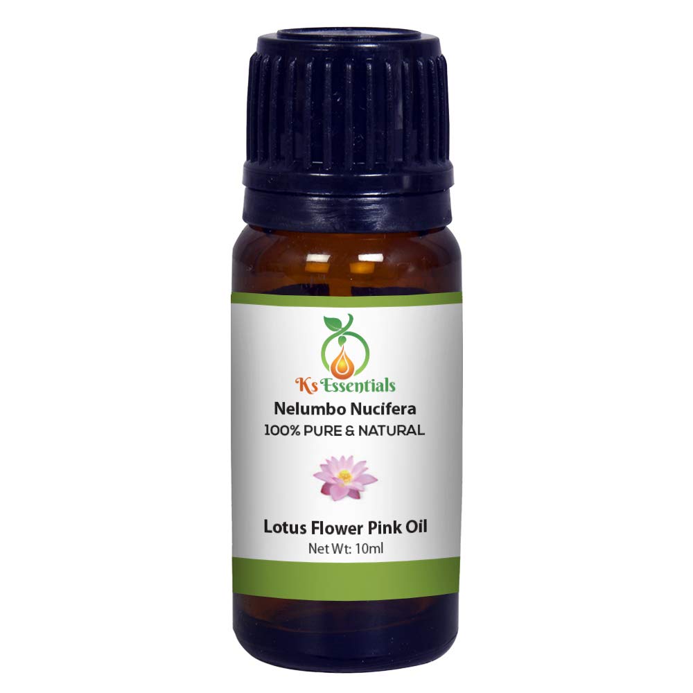Ks Essentials 100% Pure Natural Lotus Flower Pink Oil (Nelumbo Nucifera) - Undiluted Steam Distilled Aromatherapy Essential Oil (10ml) for Relaxation, Massage & Skin Care