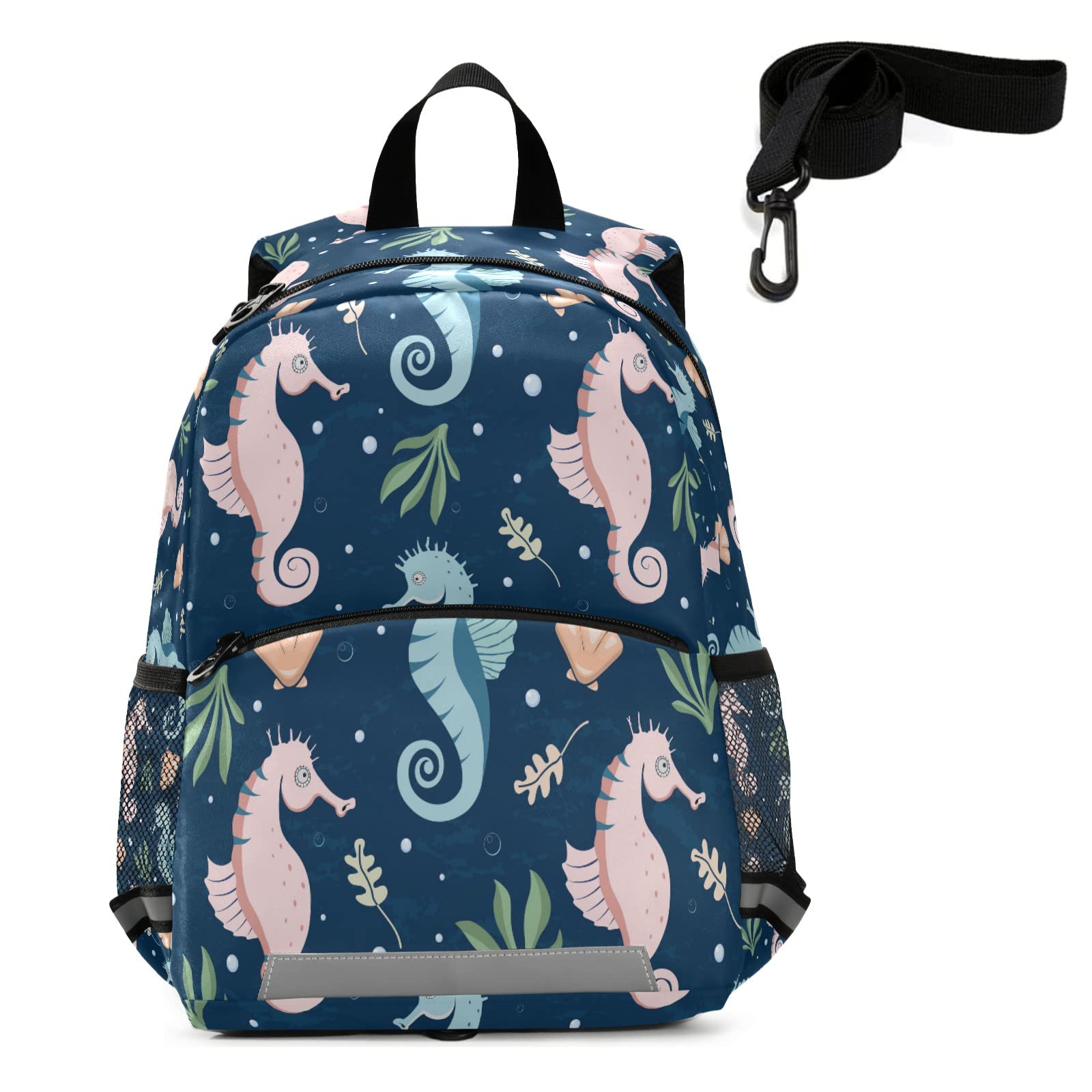 QUGRL Seahorse & Seashell Toddler Backpack - Waterproof Kids School Bag for Kindergarten, Preschool & Travel with Safety Leash (3-8 Years) | Perfect for Boys & Girls Underwater Theme Parties, Beach Trips & Daily School Use