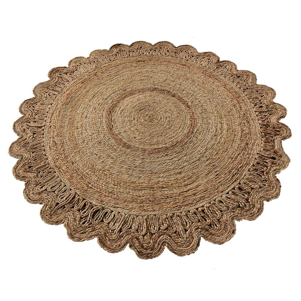 Exoticara Handwoven Jute Braided Rug - Natural Fiber Floor Mat for Boho Living Room, Bedroom, or Outdoor Patio Decor