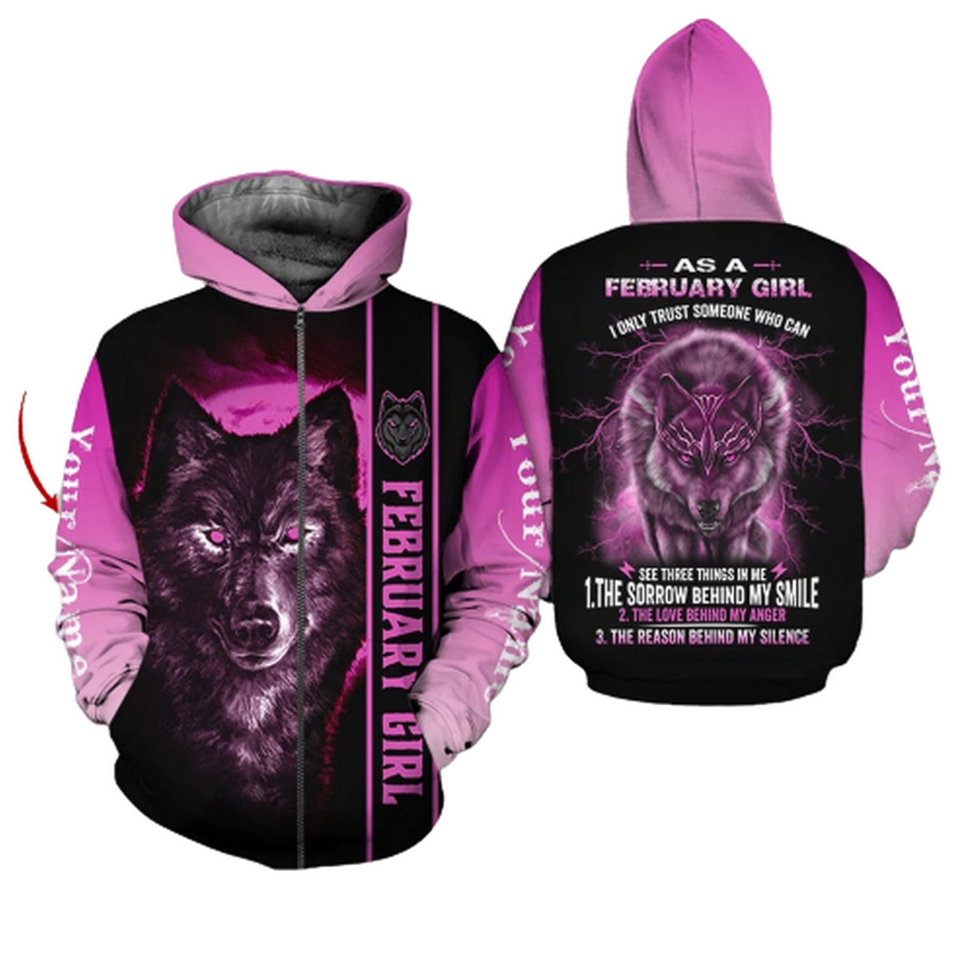 3D Printed February Girl Personalized Unisex Hoodie - Custom Pullover & Zip-Up Sweatshirt with Front Pocket | Christmas & Birthday Gifts for Men and Women | Perfect for Winter Fashion, Casual Wear, and Holiday Gifting