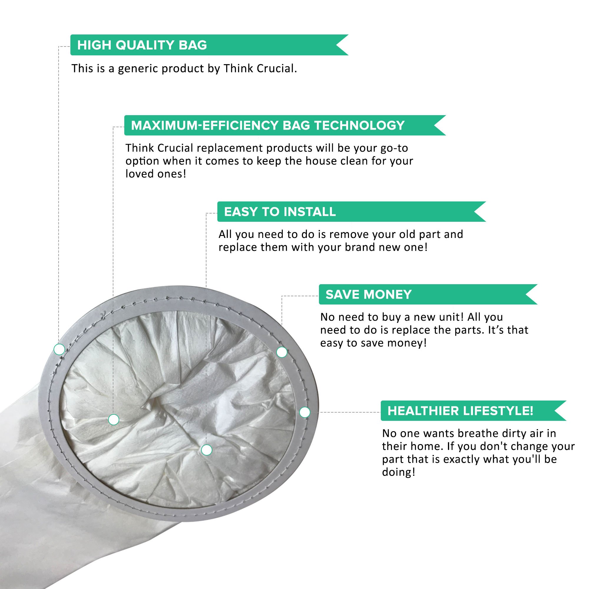 High-Efficiency Vacuum Bags for ProTeam Commercial Backpack Vacuums 6QT (50 Pack) - Compatible with Part #100431 - Easy Installation - Ideal for Office Cleaning, Commercial Spaces & Professional Use