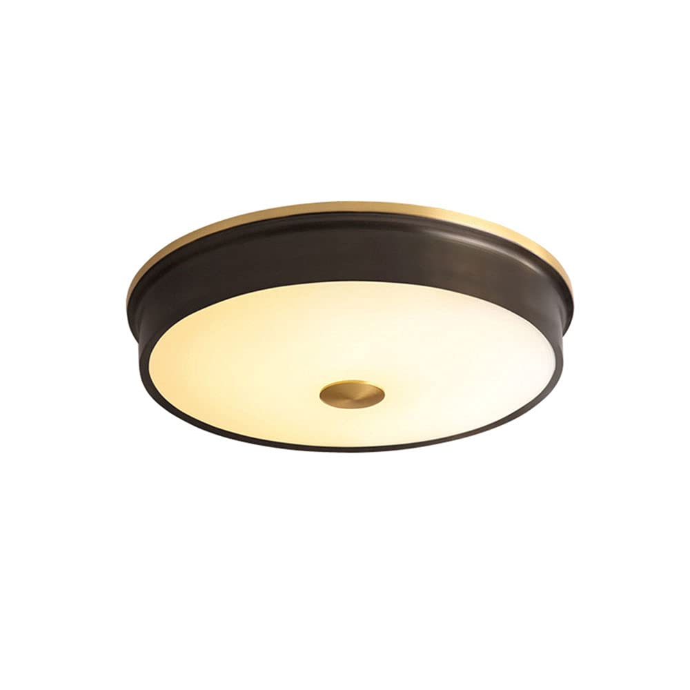 Modern American Style LED Ceiling Light - Black Gold Round Flush Mount Fixture with Glass Shade & Full Copper Base | Neutral Color Temperature (3000K-4000K) | Perfect for Living Room, Bedroom, Dining Room & Hallway Lighting