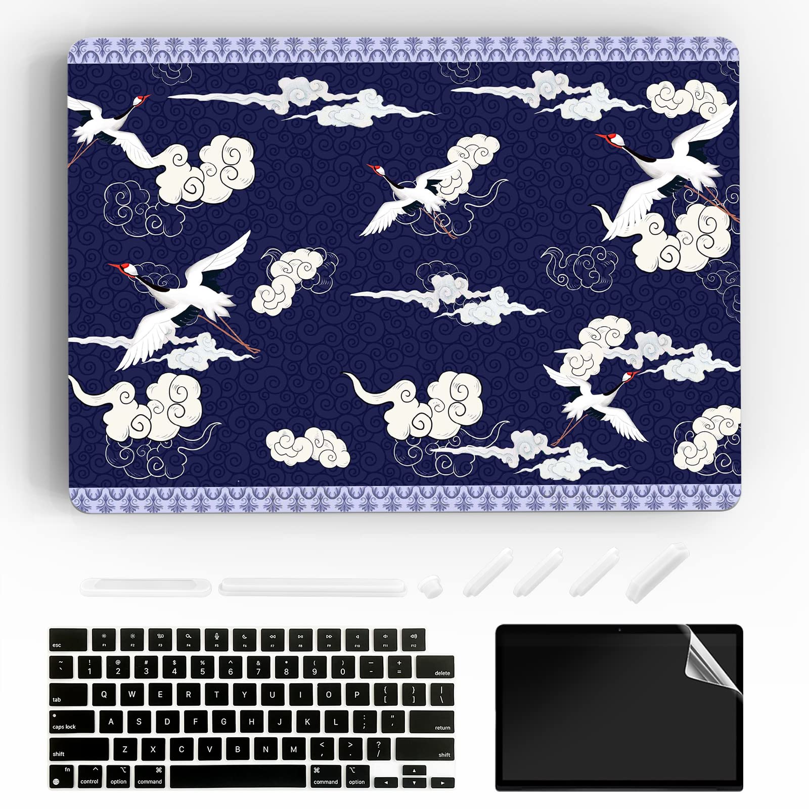 MTTOKAY MacBook Air 13.6 inch Case (2022 Release, A2681 M2) - Hard Shell Cover with Plastic Pattern, Screen Protector & Keyboard Cover - Totem Crane Design - Perfect for Work, Travel & School Protection
