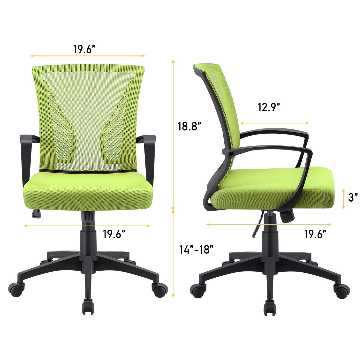 Ergonomic Mesh Office Chair with Lumbar Support - Mid Back Swivel Rolling Computer Desk Chair for Home & Office, Adjustable Armrests - Cyan (Perfect for Long Work Hours & Gaming Sessions)