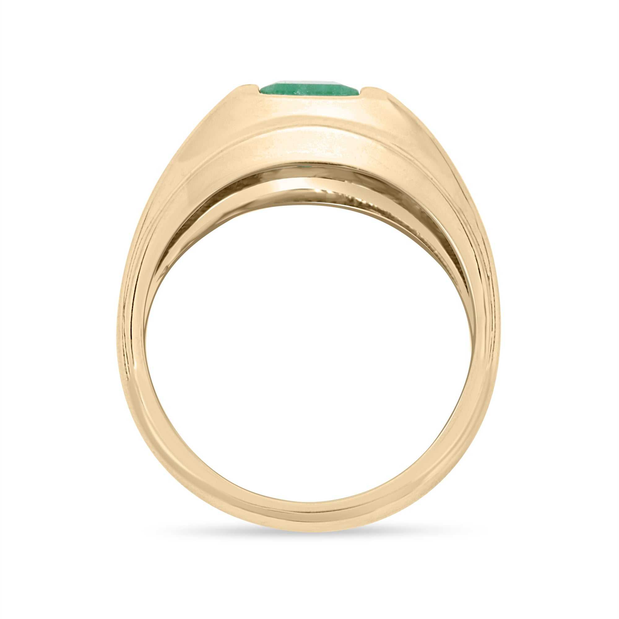 1.80 Carat Emerald Men's Bezel Set North to South Ring in 14K Gold - Perfect for Weddings, Anniversaries & Gifts