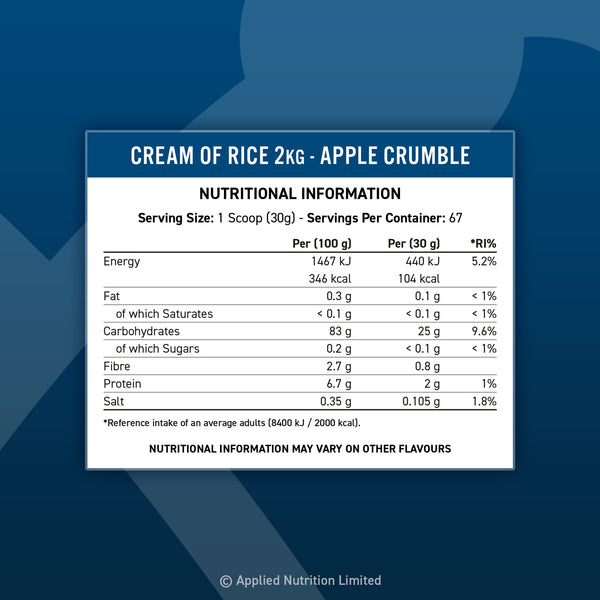 Applied Nutrition Cream of Rice - 2kg (67 Servings) | Gluten-Free, Quick & Easy Breakfast Cereal for Athletes & Fitness Enthusiasts | Perfect for Pre-Workout, Post-Workout & Healthy Meal Prep