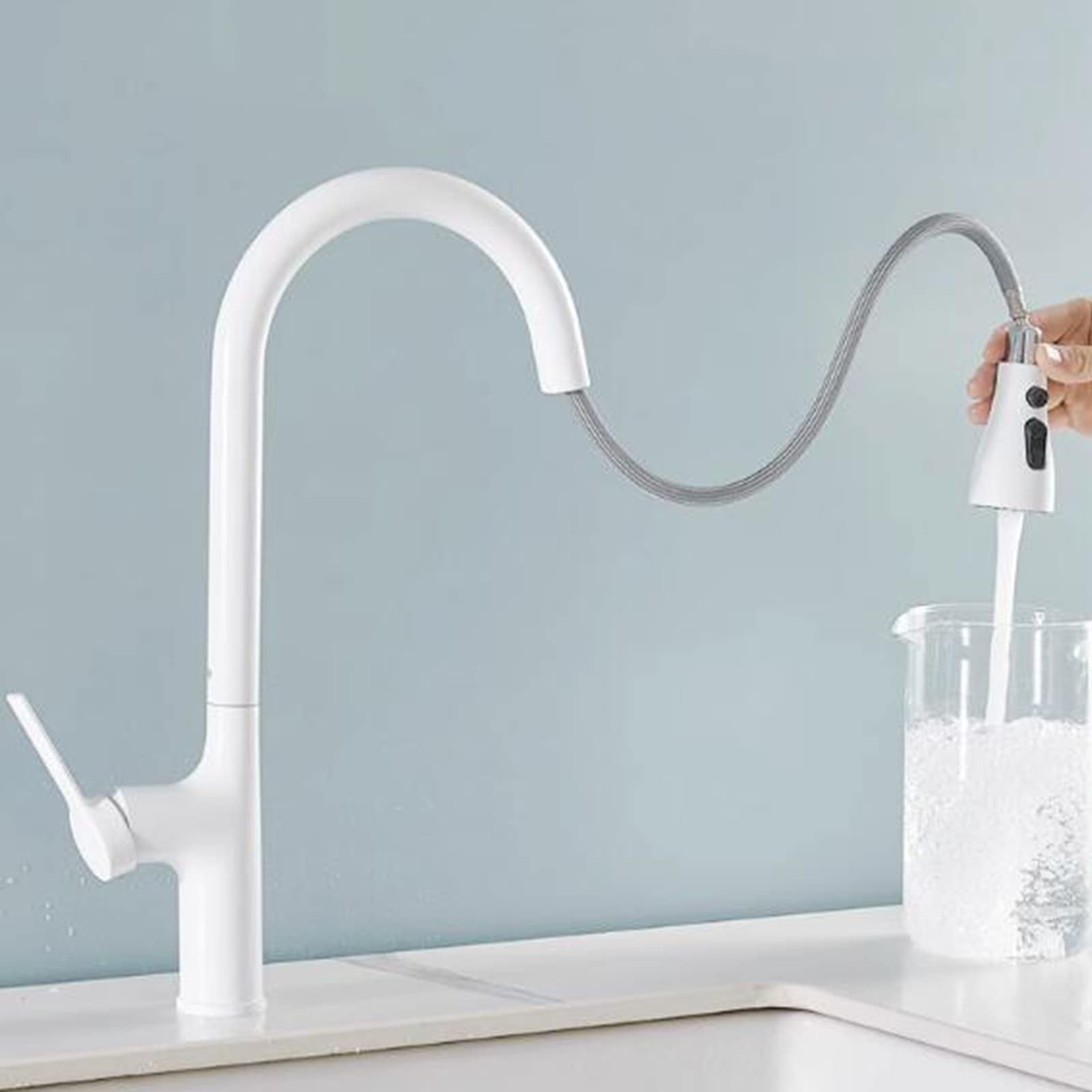 Stainless Steel Pull Down Kitchen Faucet with Swivel Spout & Sprayer - Hot & Cold Water Mixer Tap for Sink - Perfect for Modern Kitchens, Dishwashing & Food Prep