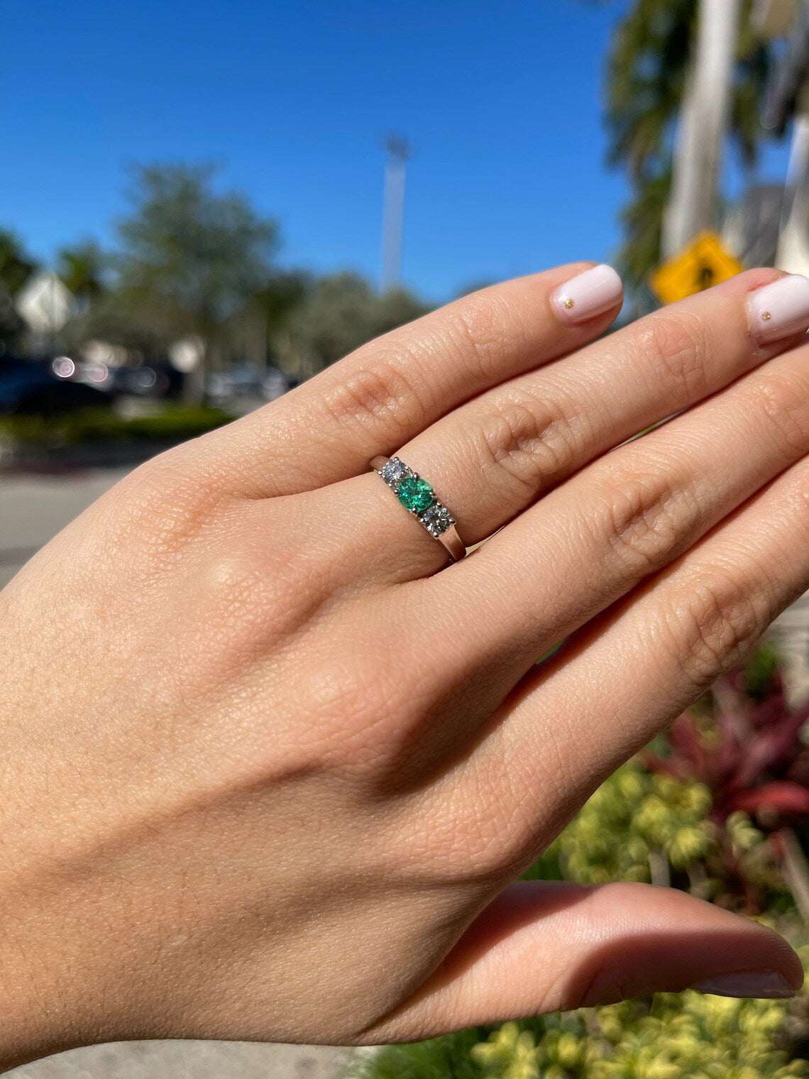 1.03 TCW Emerald & Diamond 3 Stone Engagement Ring in 14K White Gold - Perfect for Proposals, Anniversaries & Bridal Jewelry