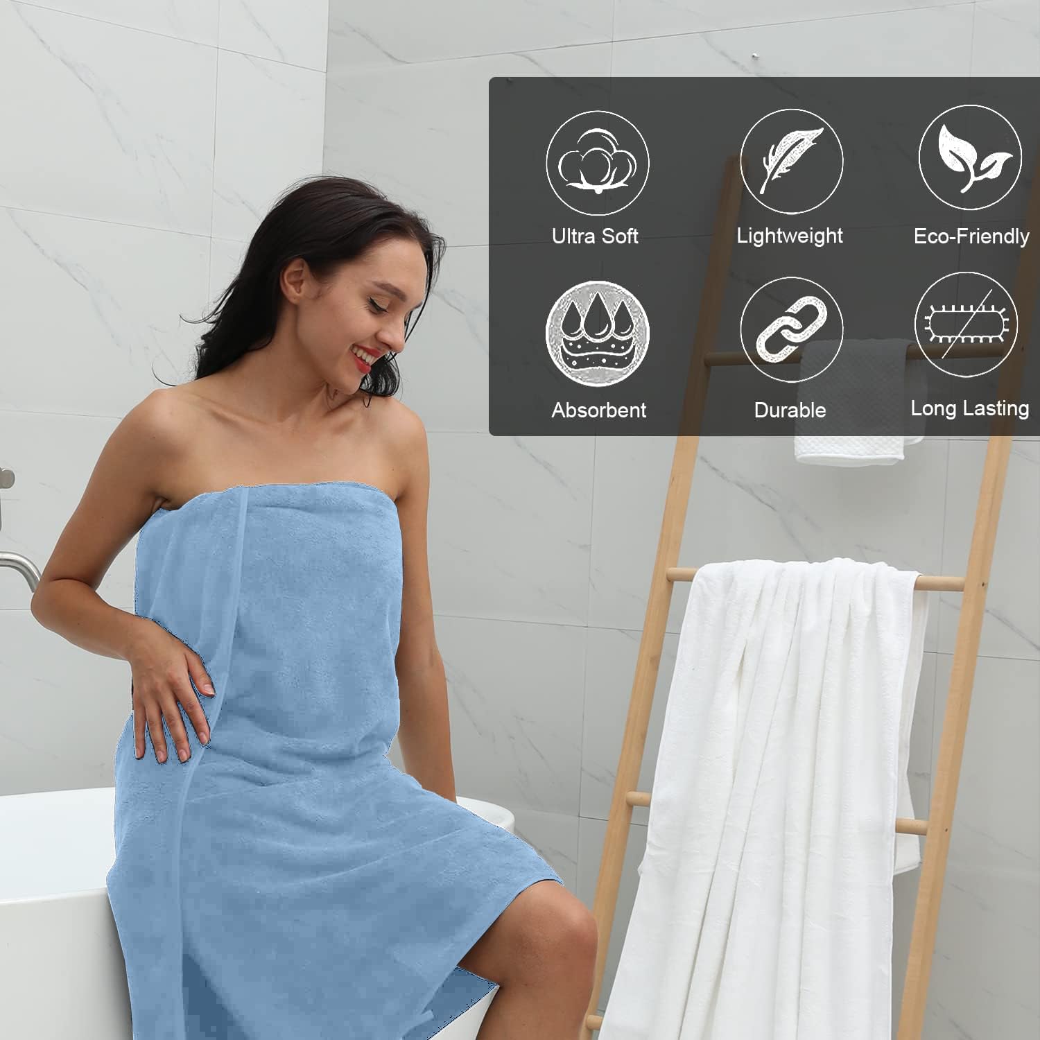 MINCHI 4-Piece Oversized Bath Towel Set - Ultra Soft & Highly Absorbent 600 GSM Bath Sheets (35x70 Inches) for Home, Spa & Hotel Use - Luxury Blue Bathroom Towels for Shower, Pool & Beach