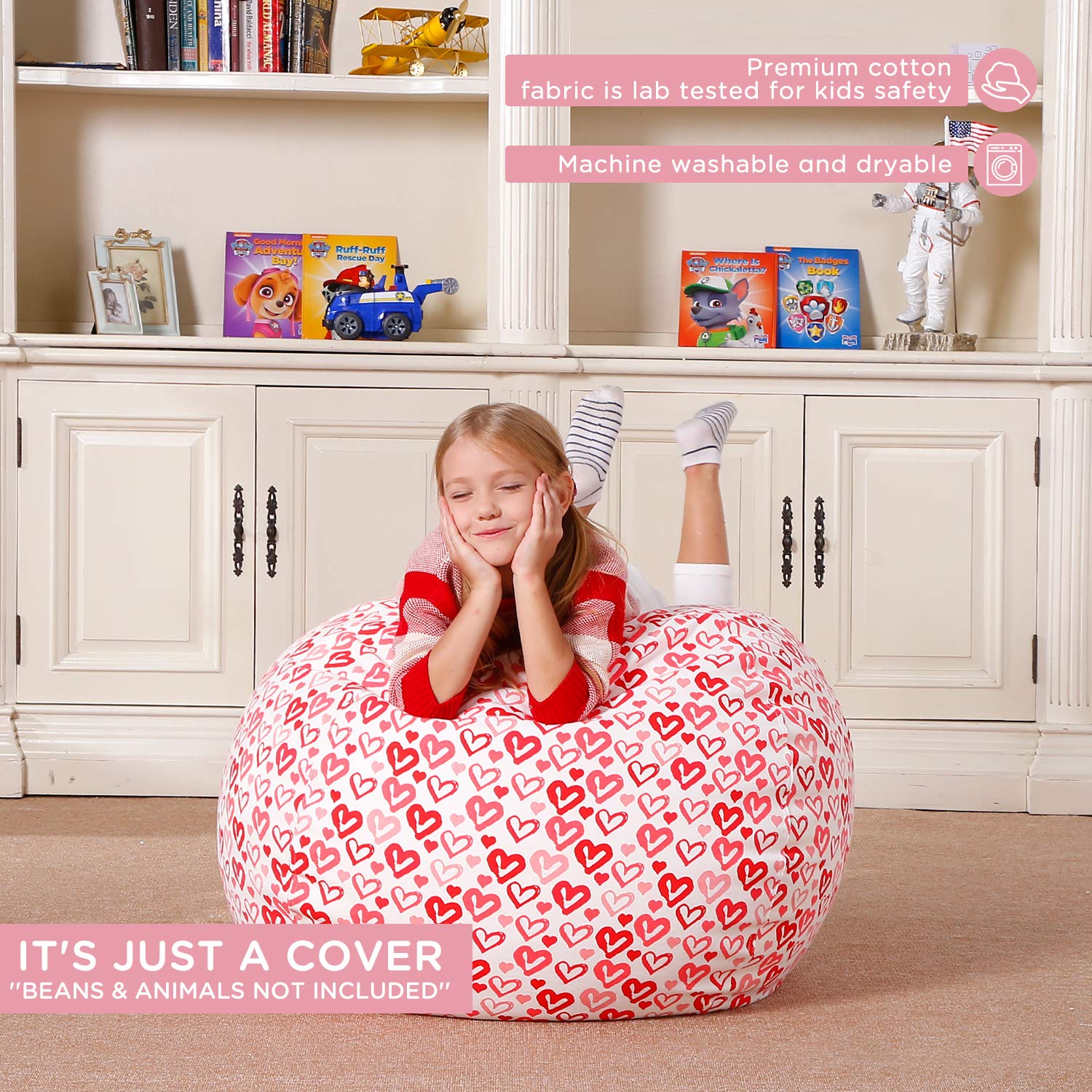 Aubliss Stuffed Animal Storage Bean Bag Chair - Convertible Plush Toy Organizer & Kids Bean Bag Seat - 38