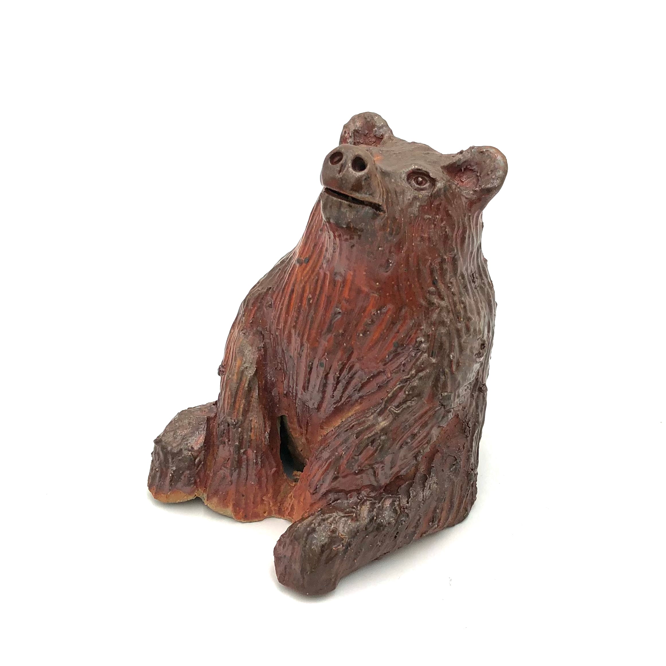 Brian Horsch Wood Fired Ceramic Sculpture - Handcrafted Sitting Bear Statue for Home Decor, Office Display & Gift Giving