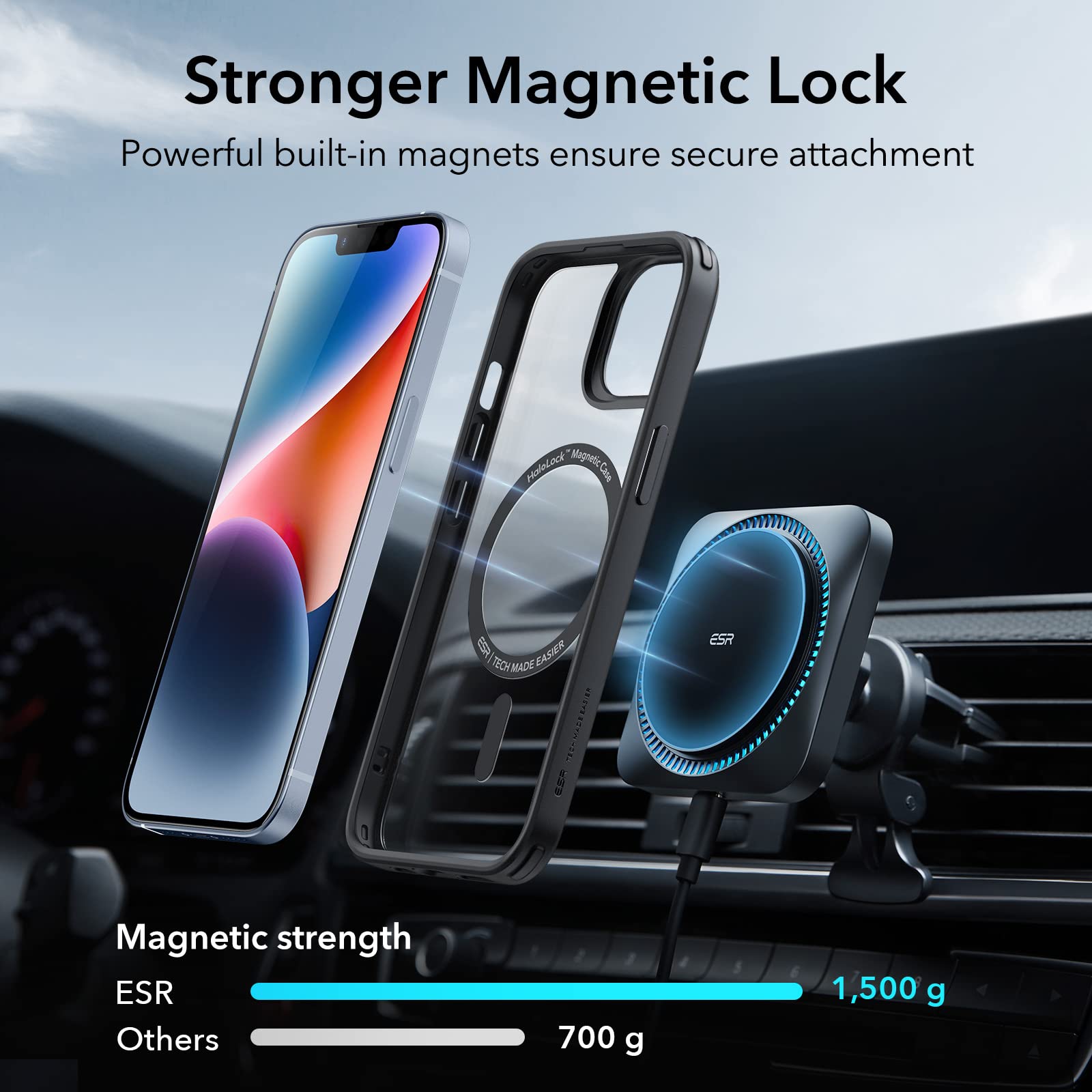 ESR Classic Hybrid Magnetic Case with HaloLock for iPhone 14/13 - Military-Grade Shockproof Protection, MagSafe Compatible, Scratch-Resistant Clear Black Back - Perfect for Work, Travel & Everyday Use