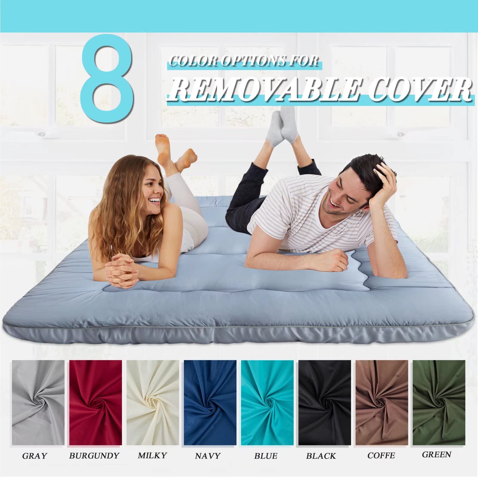 Japanese Floor Mattress - Foldable Camping Pad for Adults, Queen Size | Portable Tatami Mat for Indoor Use, Tent Camping & Guest Bedding | KIAYACI