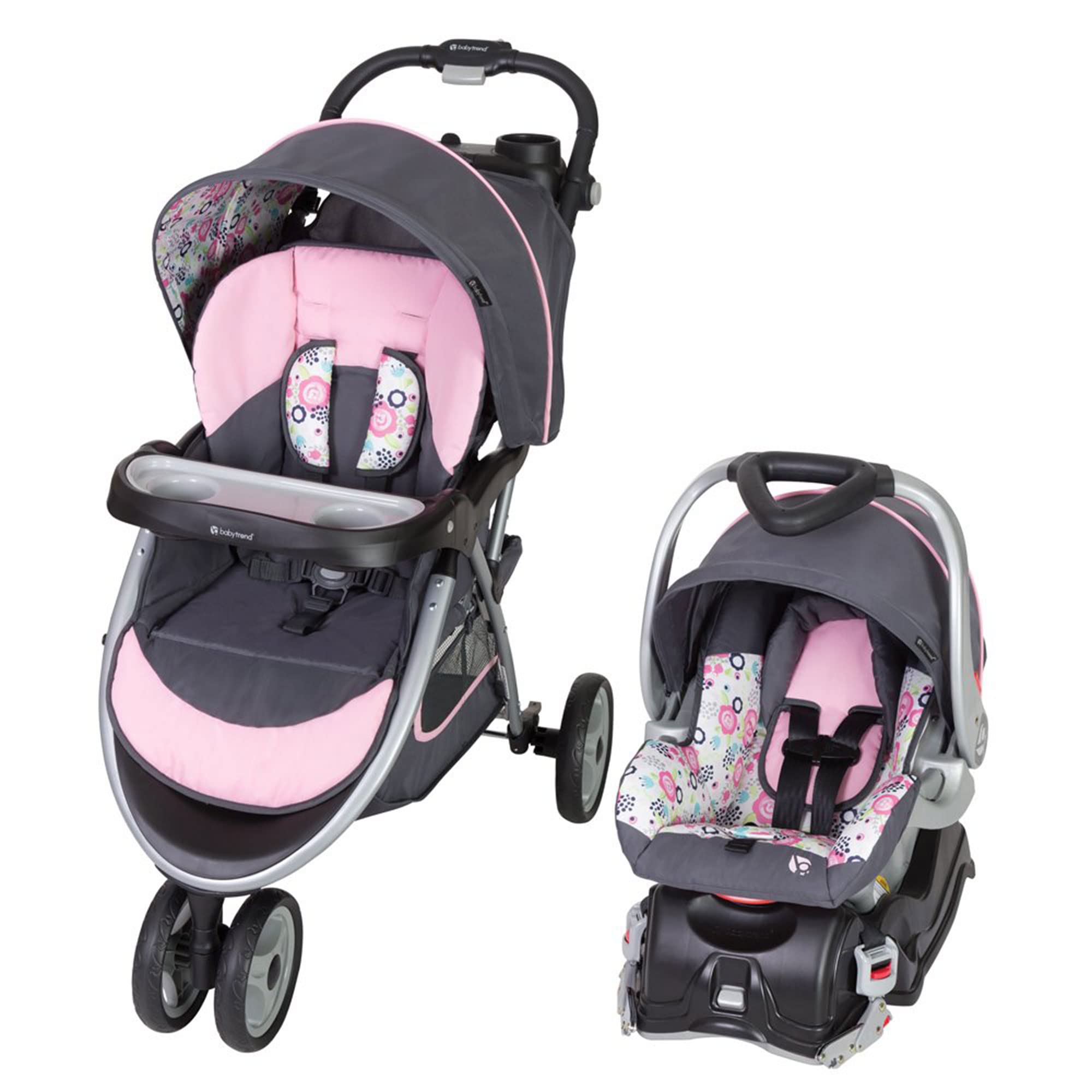 Baby Trend Skyview Stroller Travel System with EZ Flex-Loc Infant Car Seat - Lightweight Compact Baby Stroller with Adjustable Canopy & Storage Basket | Perfect for Newborns, Travel, Shopping & Daily Walks (Flora Pattern)